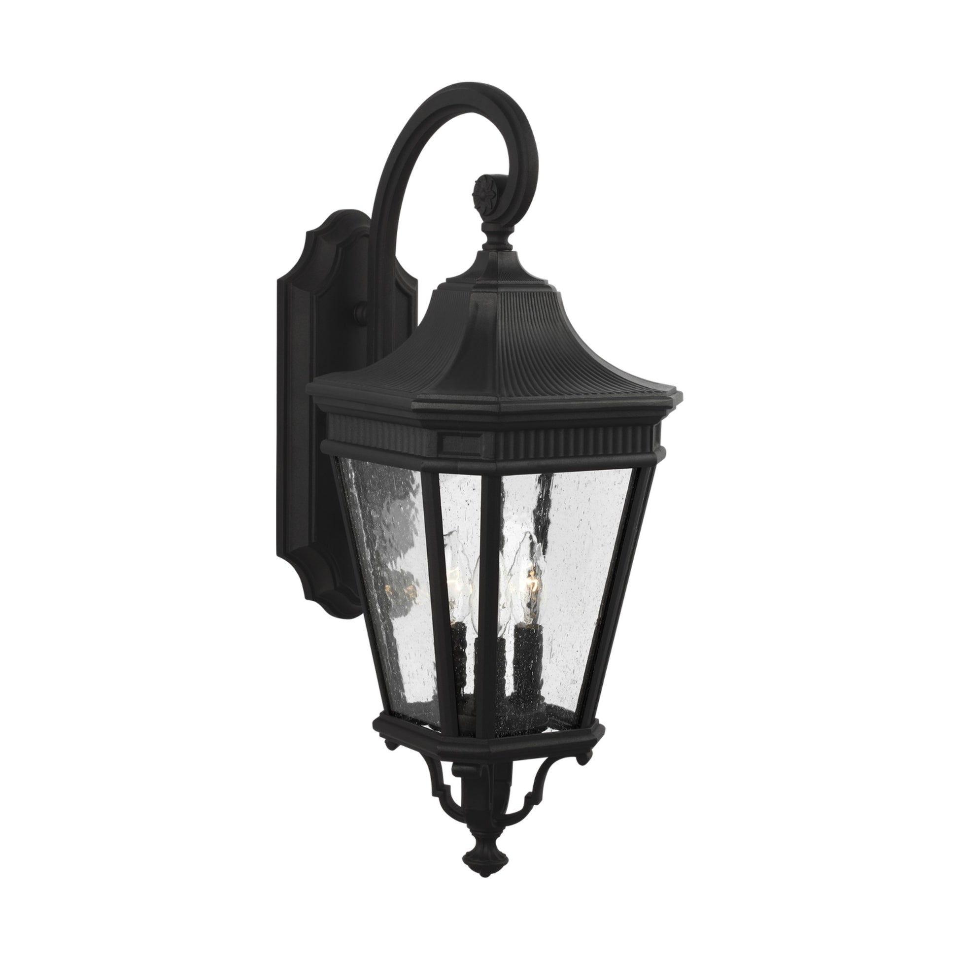 Cotswold Lane 24" 3-Light Medium Lantern, Black Finish with Clear Seeded Glass - Bees Lighting
