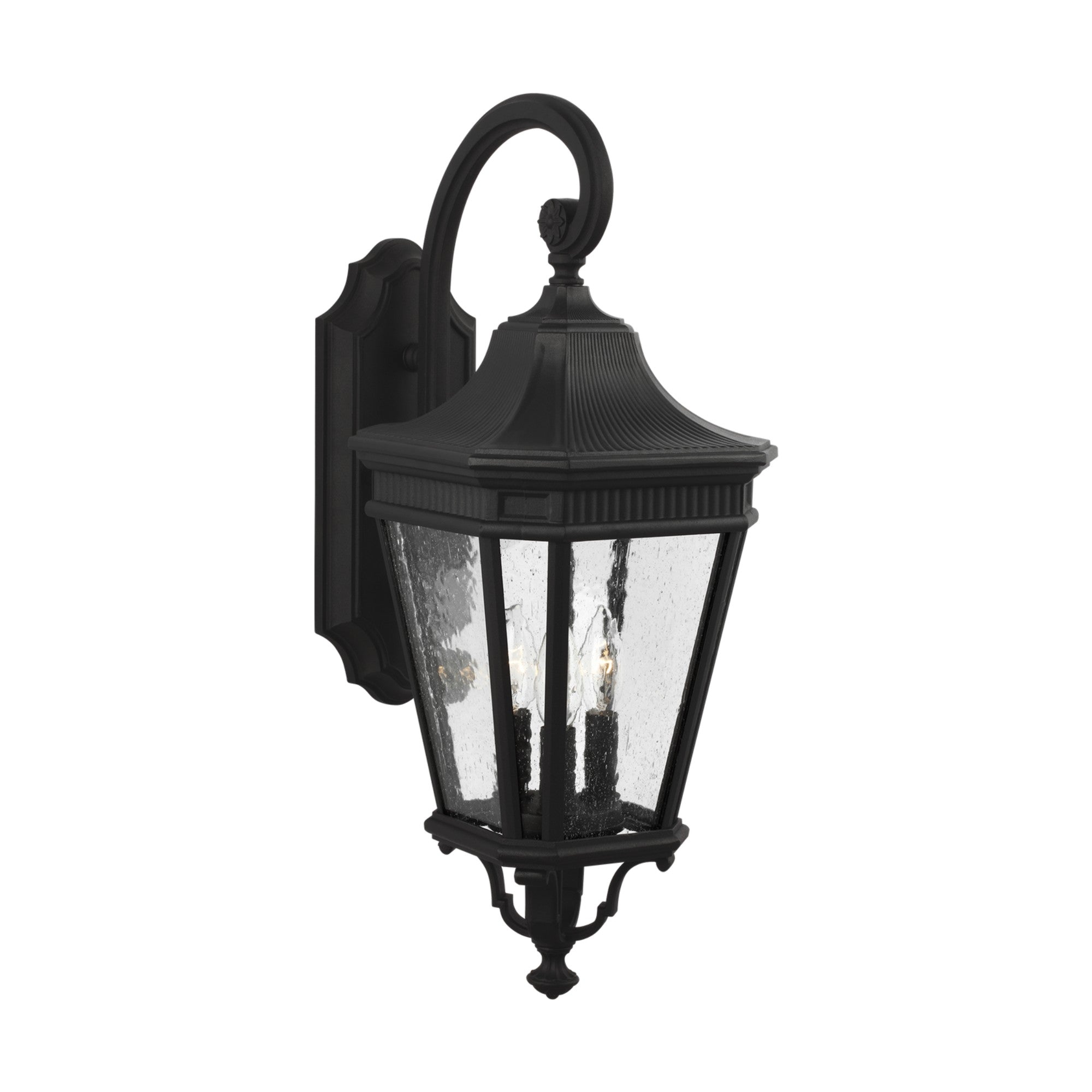 Cotswold Lane 24" 3-Light Medium Lantern, Black Finish with Clear Seeded Glass - Bees Lighting