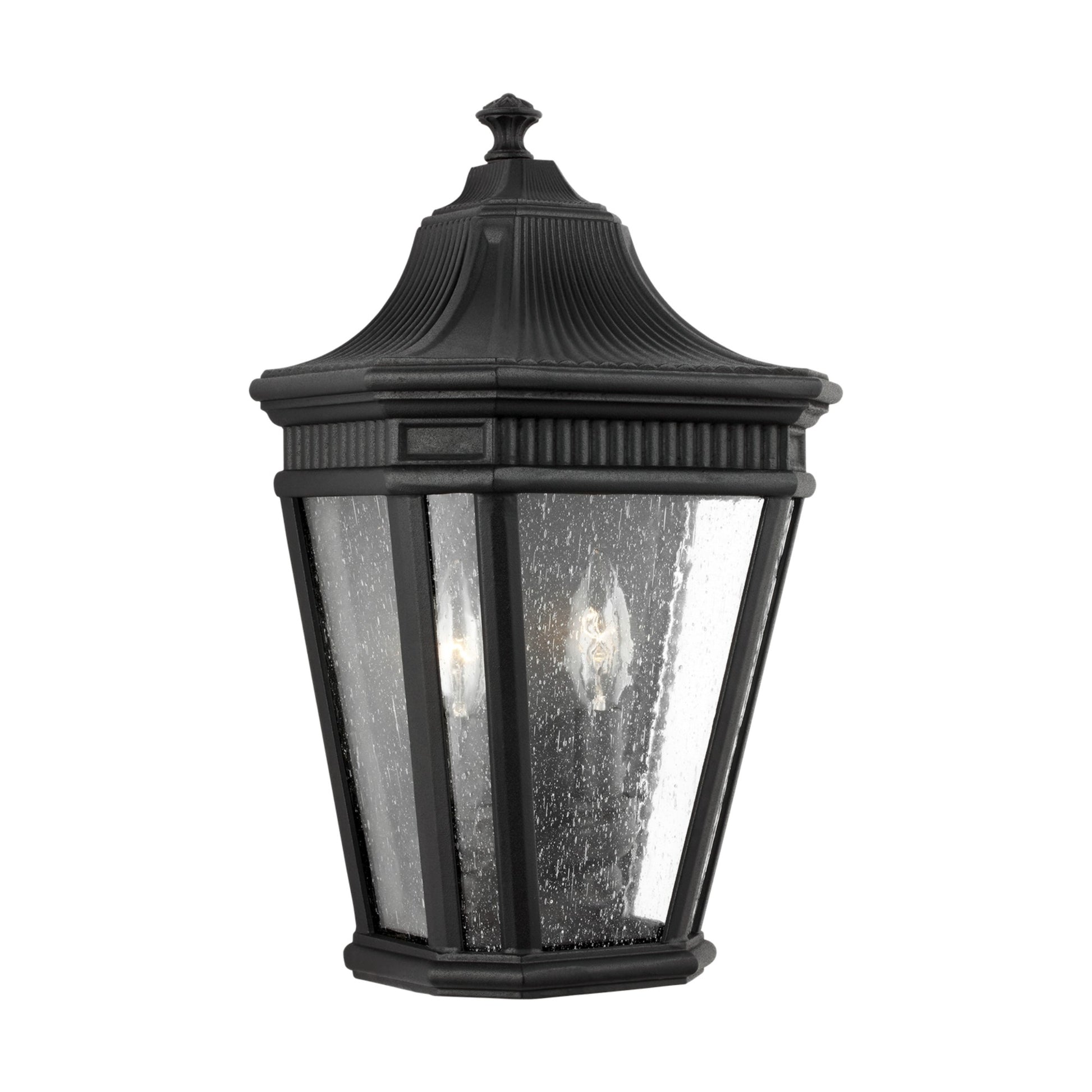 Cotswold Lane 16" 2-Light Pocket Lantern, Black Finish with Clear Seeded Glass - Bees Lighting