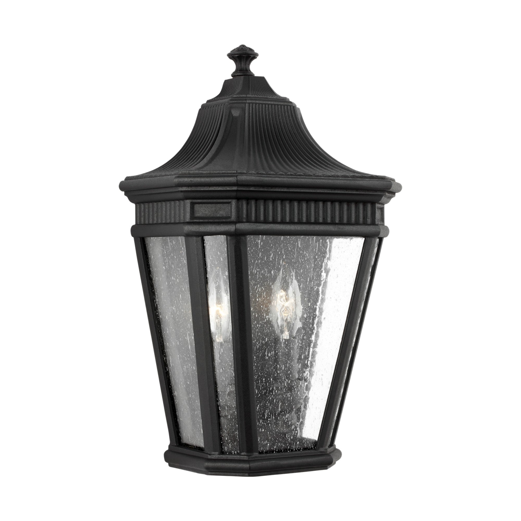 Cotswold Lane 16" 2-Light Pocket Lantern, Black Finish with Clear Seeded Glass - Bees Lighting