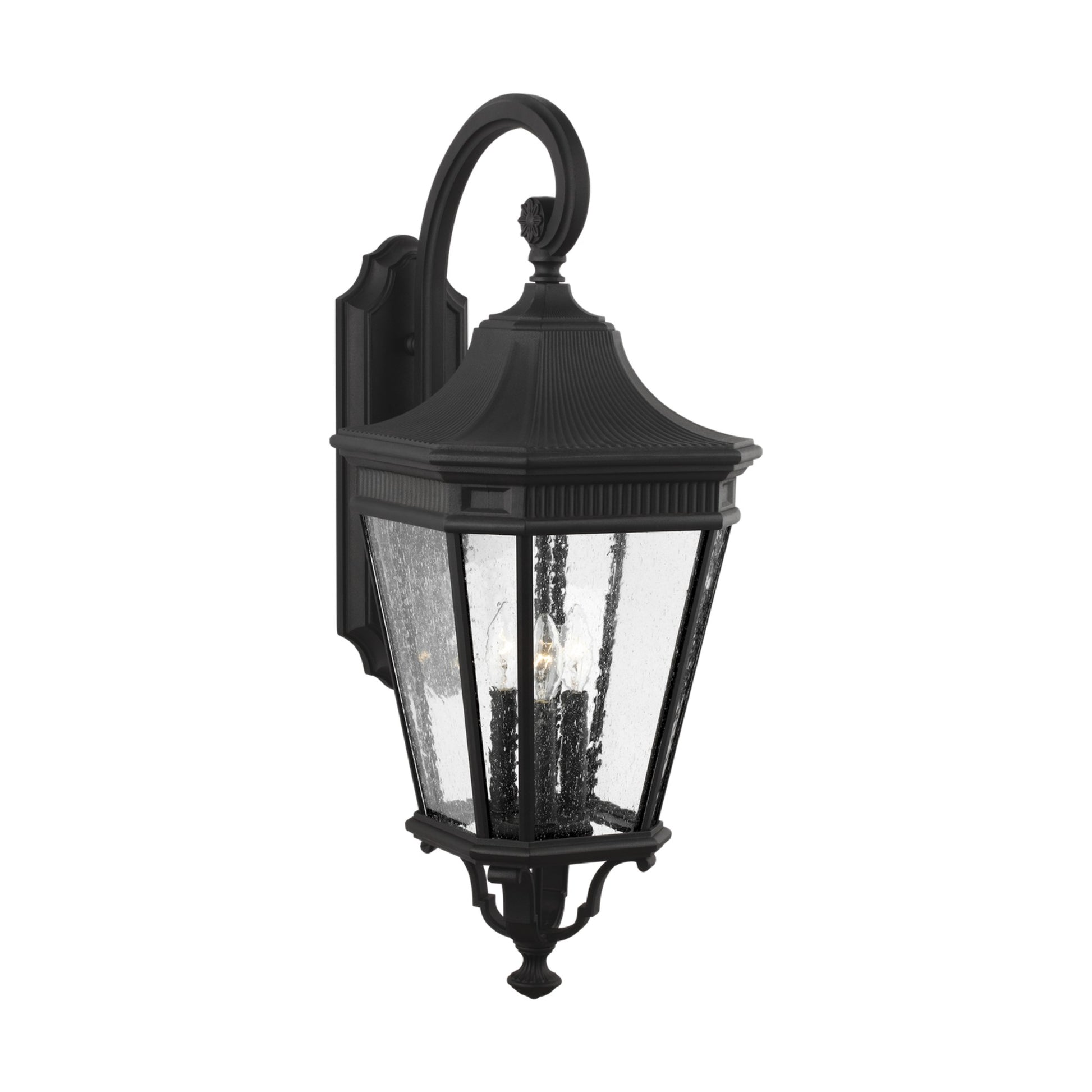 Cotswold Lane 30" 3-Light Large Lantern, Black Finish with Clear Seeded Glass - Bees Lighting