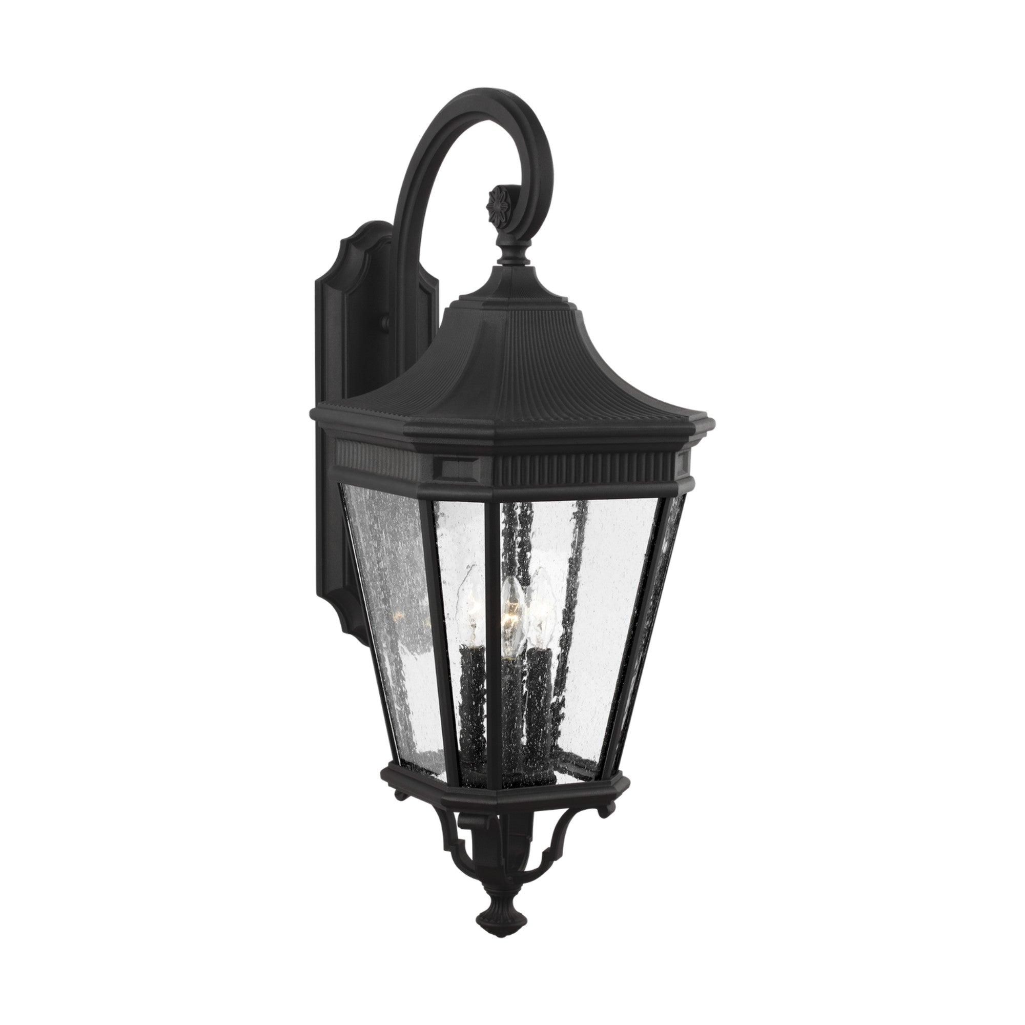 Cotswold Lane 30" 3-Light Large Lantern, Black Finish with Clear Seeded Glass - Bees Lighting
