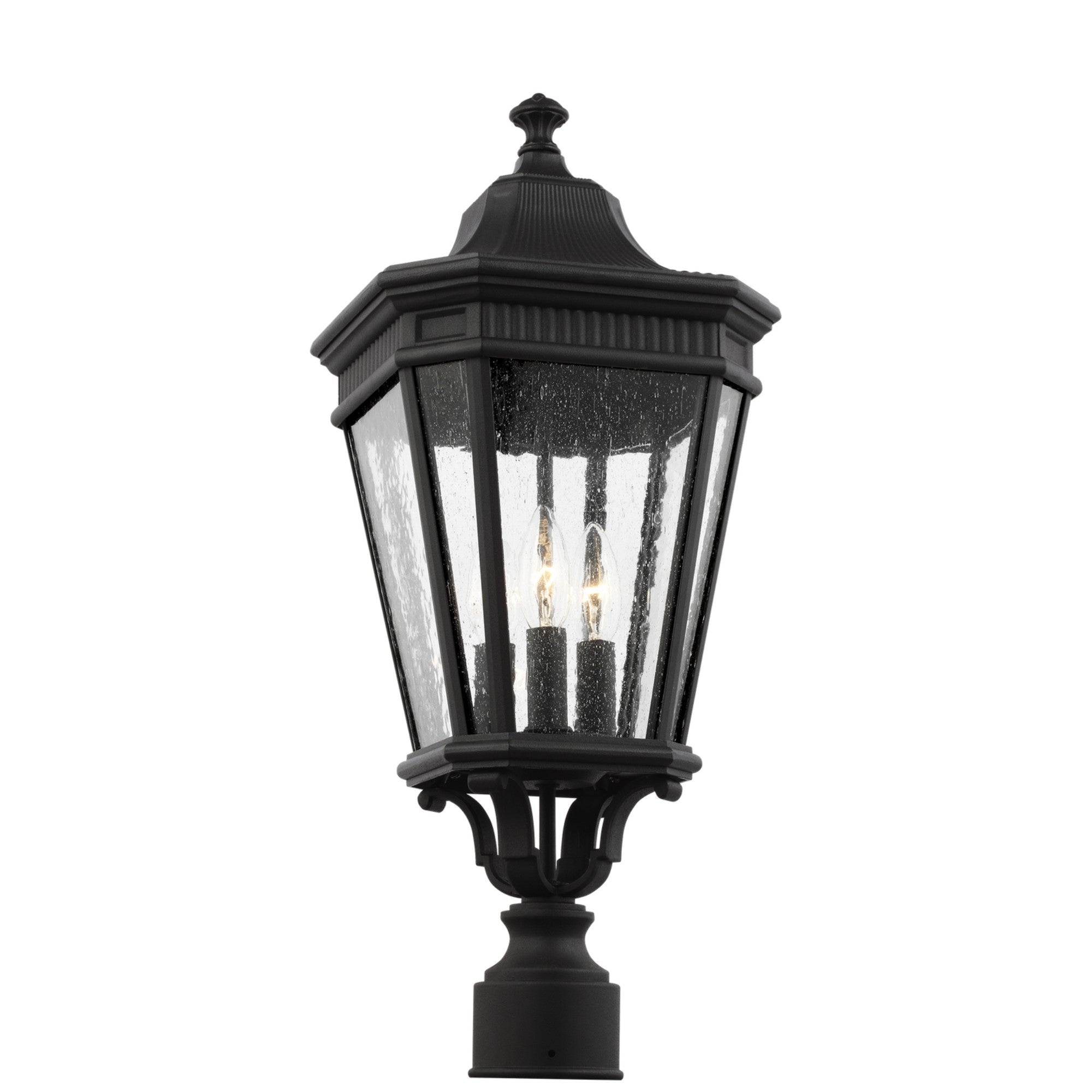 Cotswold Lane 23" 3-Light Small Post Lantern, Black Finish with Clear Seeded Glass - Bees Lighting