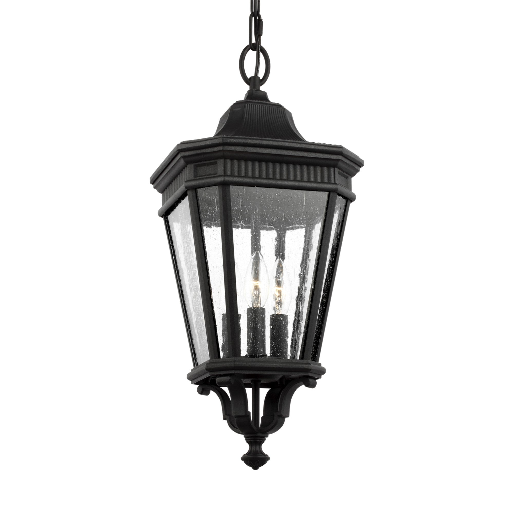 Cotswold Lane 10" 3-Light Small Pendant, Black Finish with Clear Seeded Glass - Bees Lighting