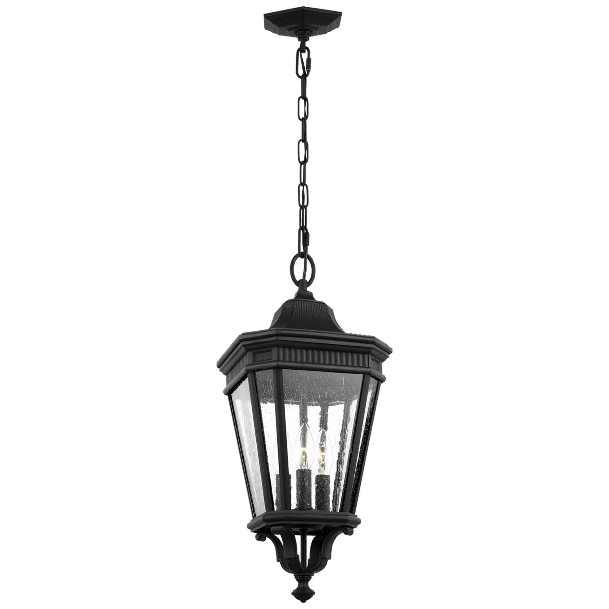 Cotswold Lane 10" 3-Light Small Pendant, Black Finish with Clear Seeded Glass - Bees Lighting
