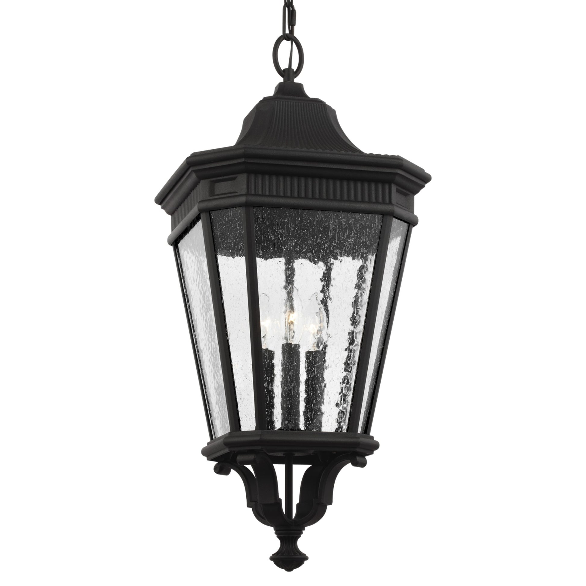 Cotswold Lane 12" 3-Light Medium Pendant, Black Finish with Clear Seeded Glass - Bees Lighting