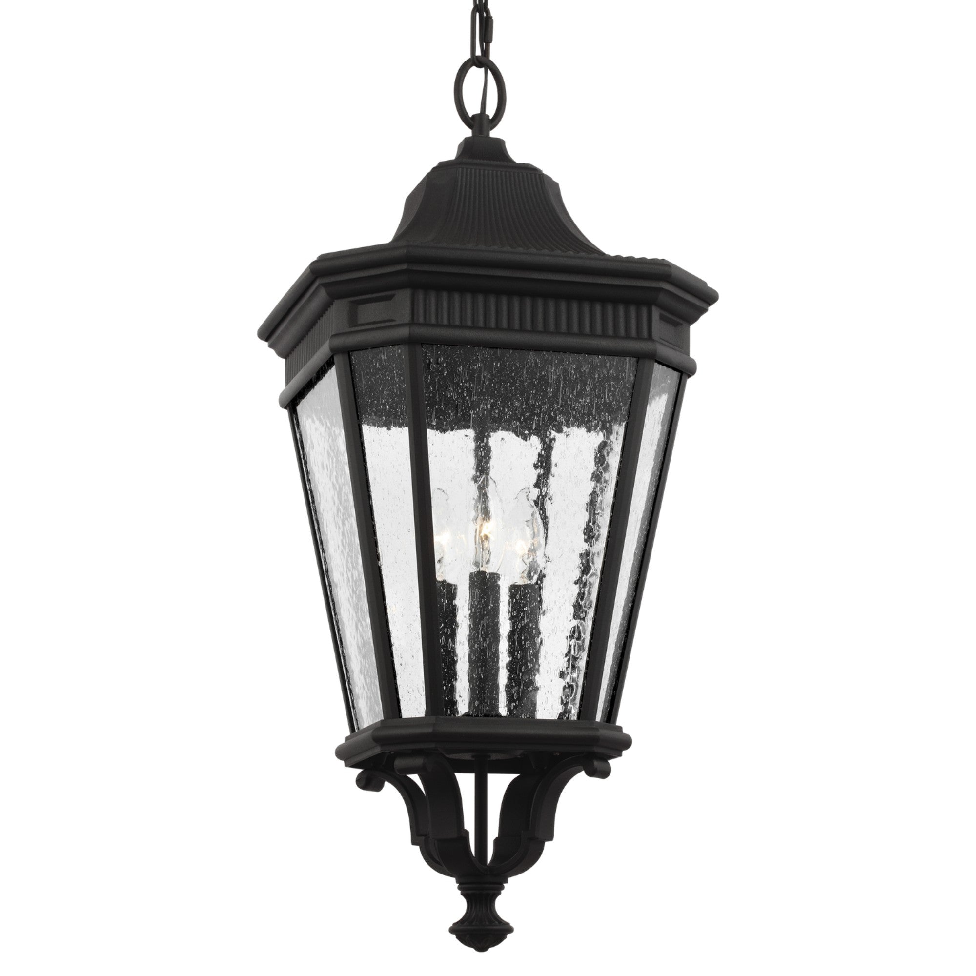 Cotswold Lane 12" 3-Light Medium Pendant, Black Finish with Clear Seeded Glass - Bees Lighting