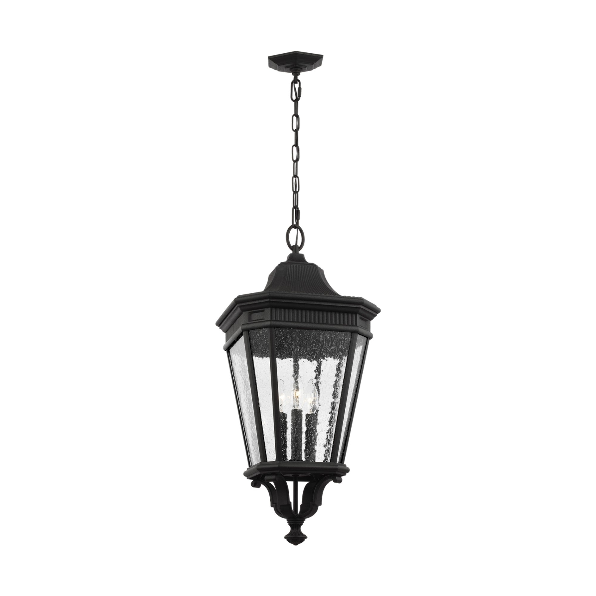 Cotswold Lane 12" 3-Light Medium Pendant, Black Finish with Clear Seeded Glass - Bees Lighting