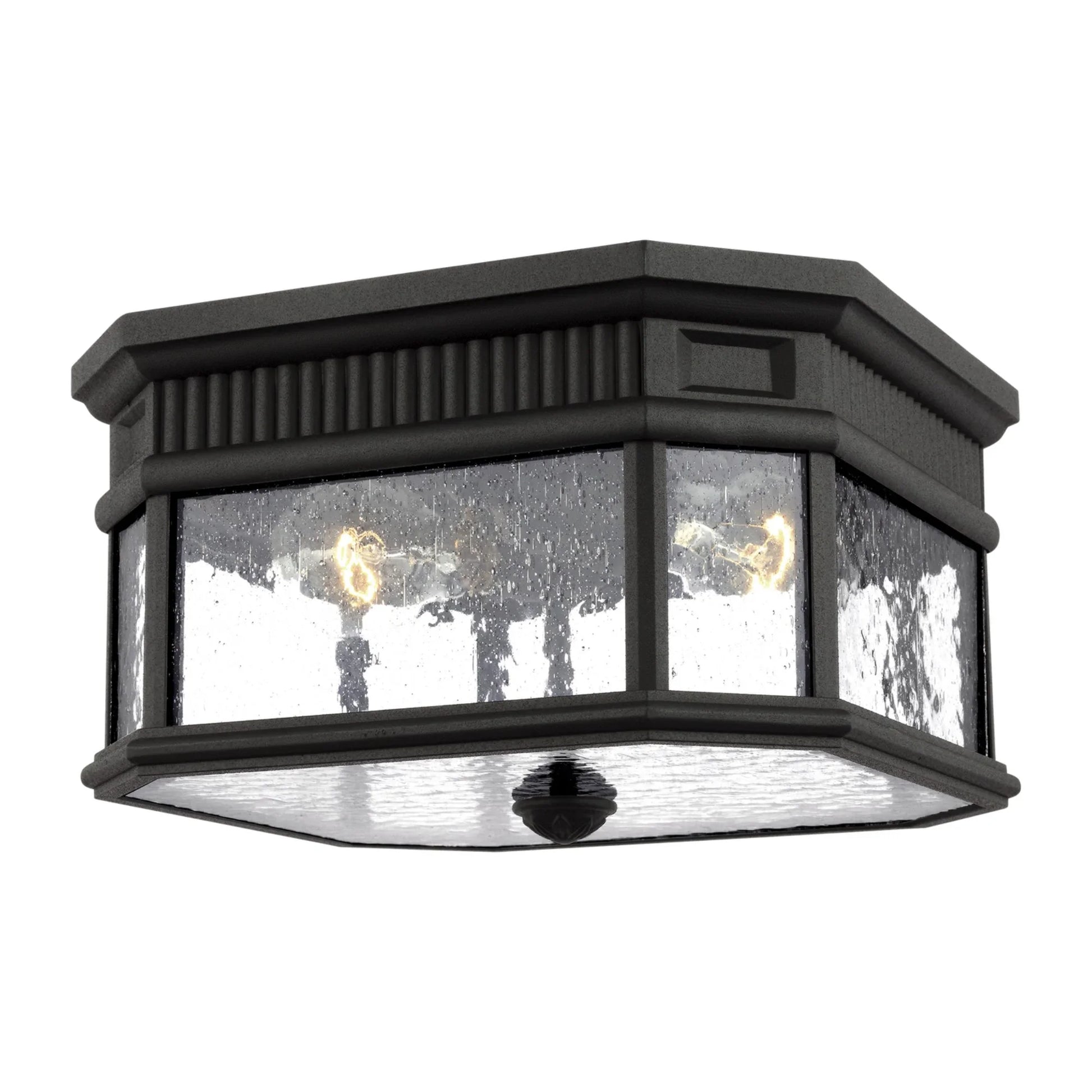 Cotswold Lane 12" 2-Light Flush Mount, Black Finish with Clear Seeded Glass - Bees Lighting