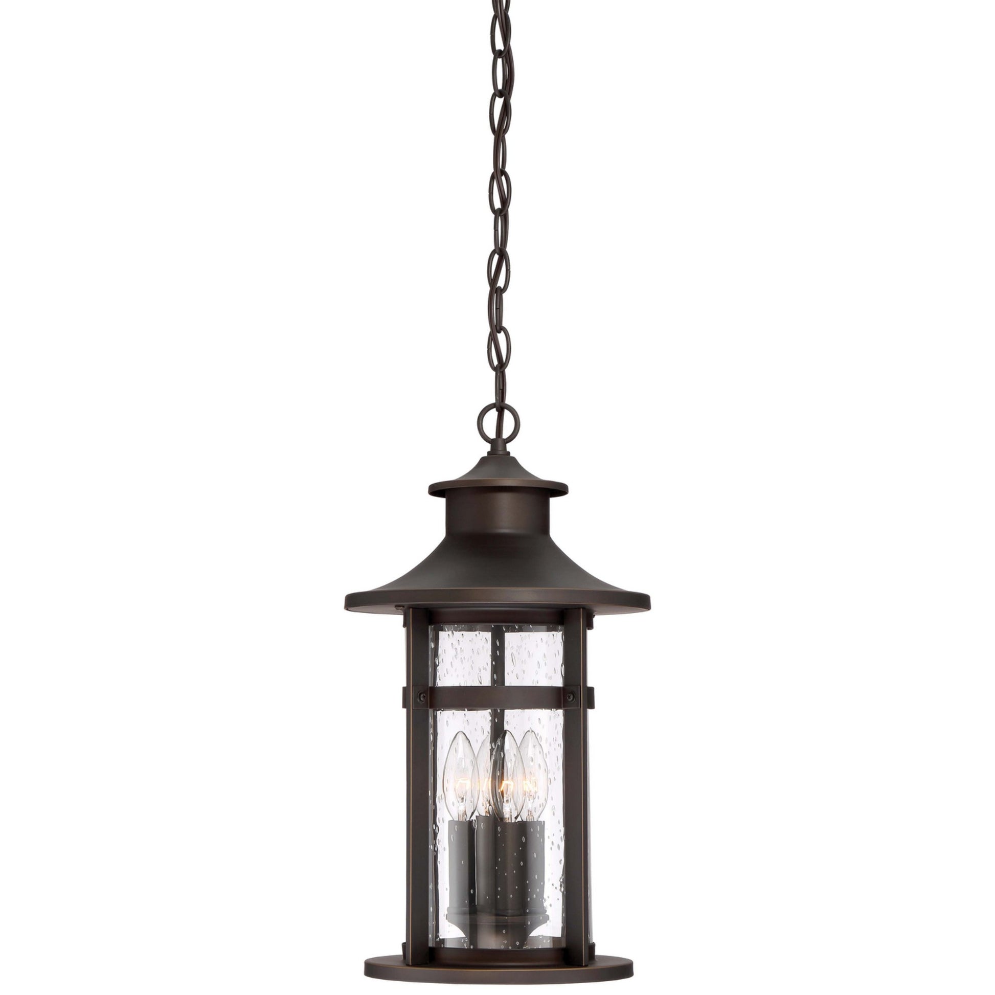 Highland Ridge 19" 4-Light Outdoor Chain Hung, Oil Rubbed Bronze & Gold Highlights - Bees Lighting