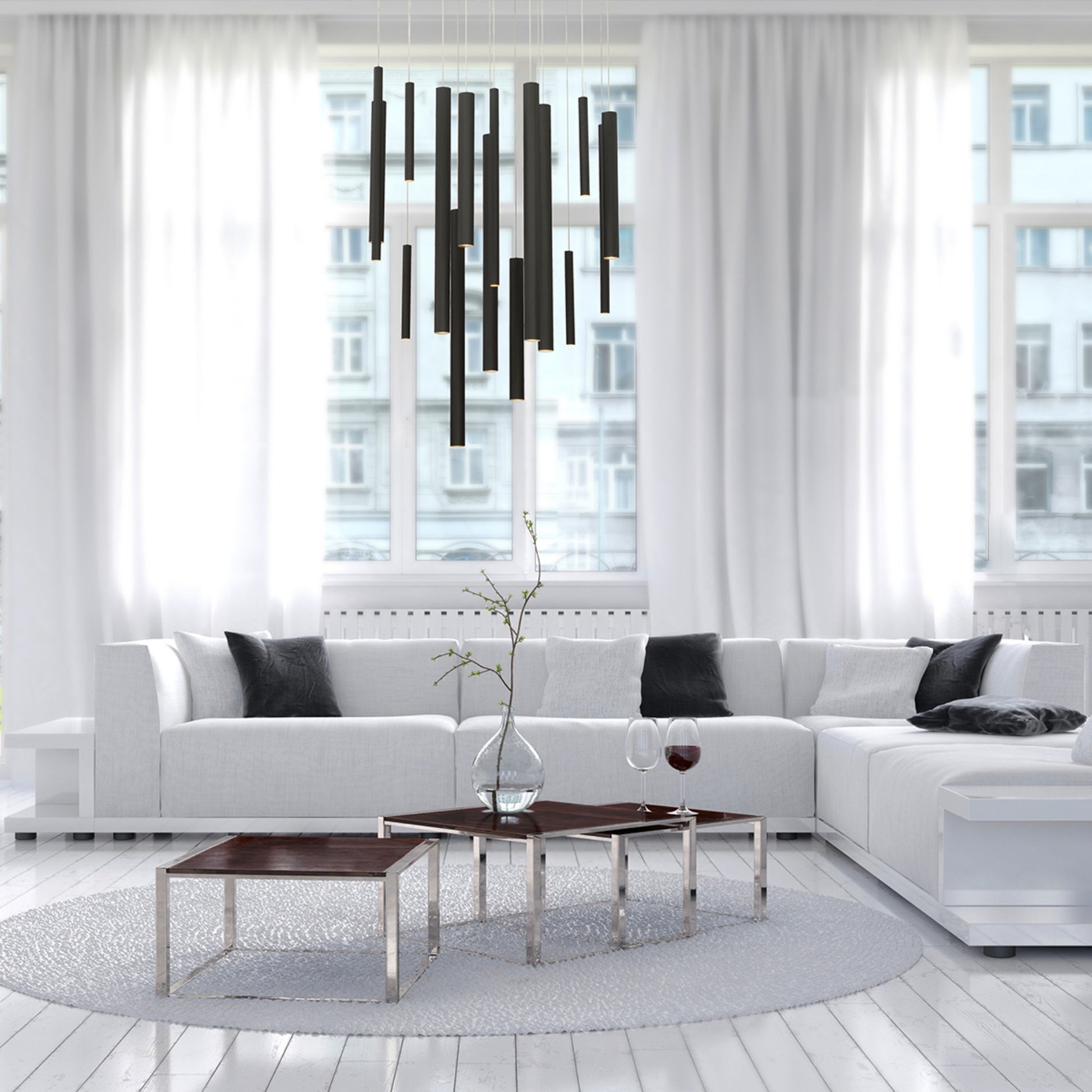 Santana 18-Light 42" LED Multi Drop Chandelier, Black Finish - Bees Lighting