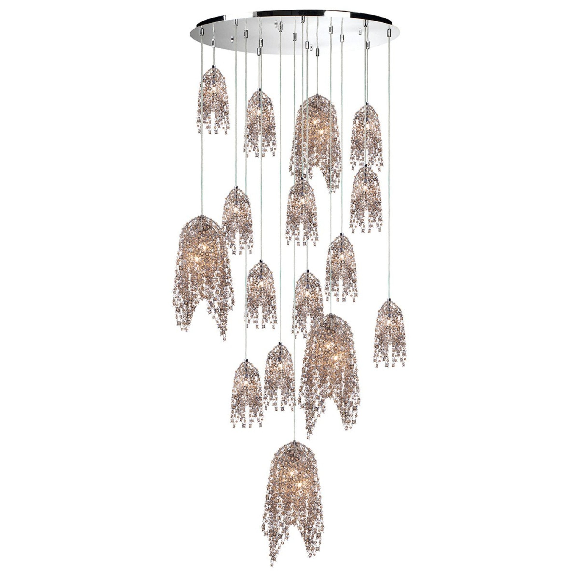 Danza 20-Light 38" Multi Drop Chandelier, Chrome Finish with Cognac Crystals - Bees Lighting