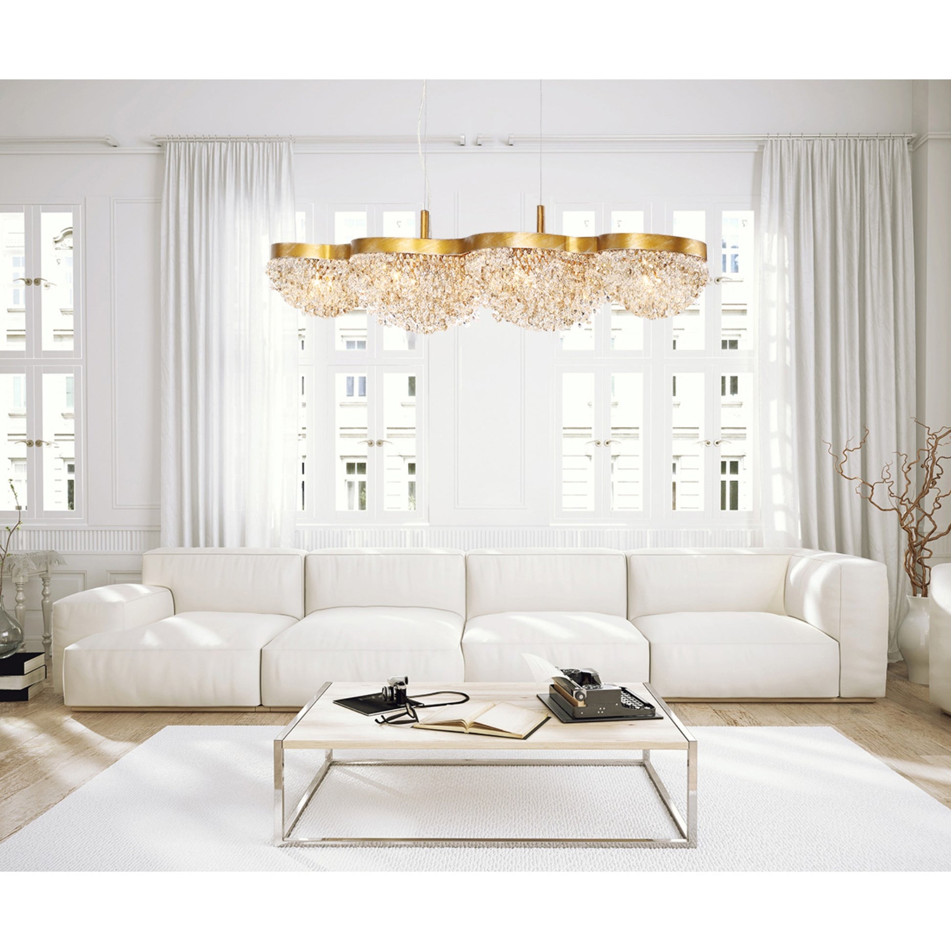 Mondo 15-Light 59" Grand Chandelier, Antique Gold Finish with Crystals - Bees Lighting