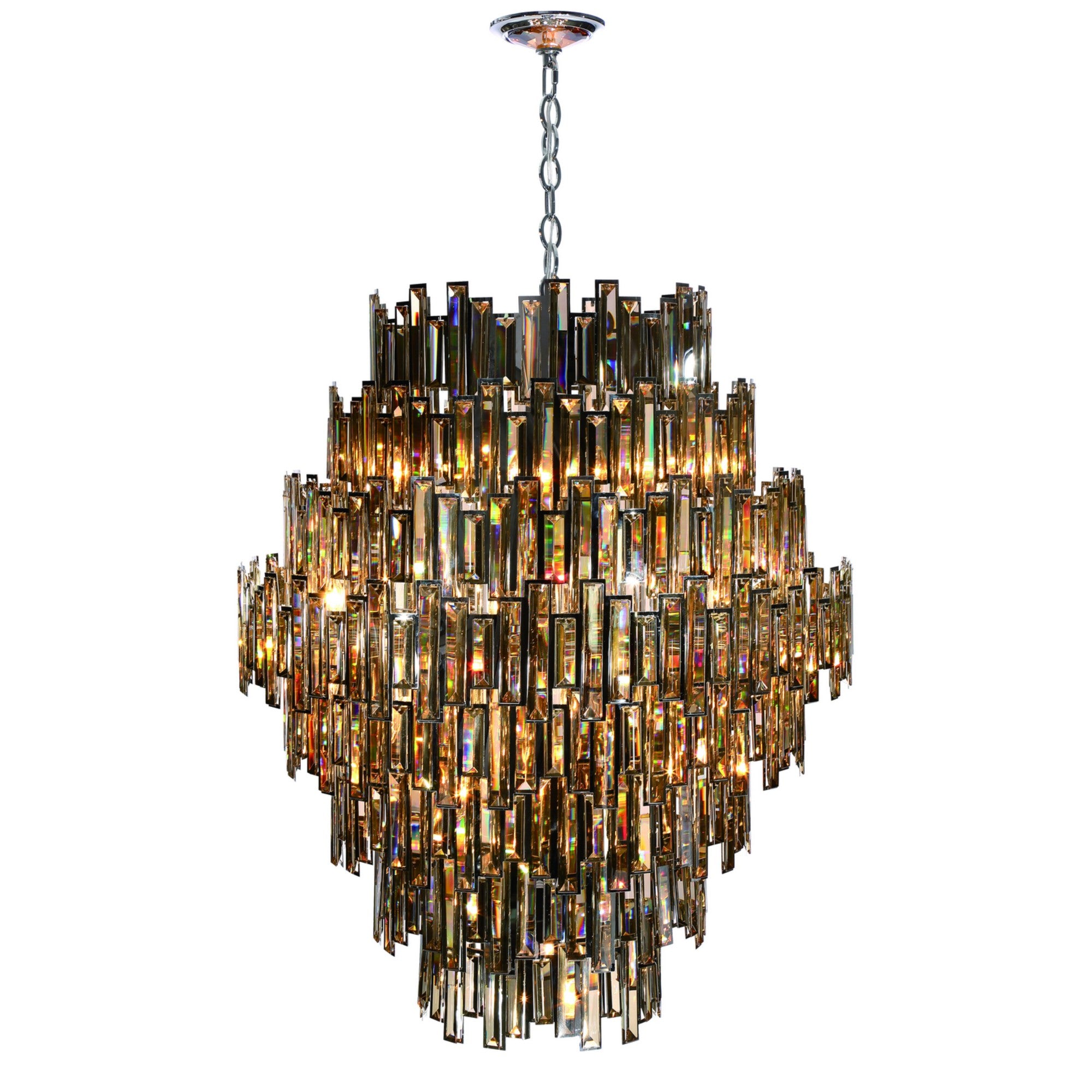 Vienna 28-Light 48" Grand Chandelier, Chrome Finish with Amber Crystals - Bees Lighting