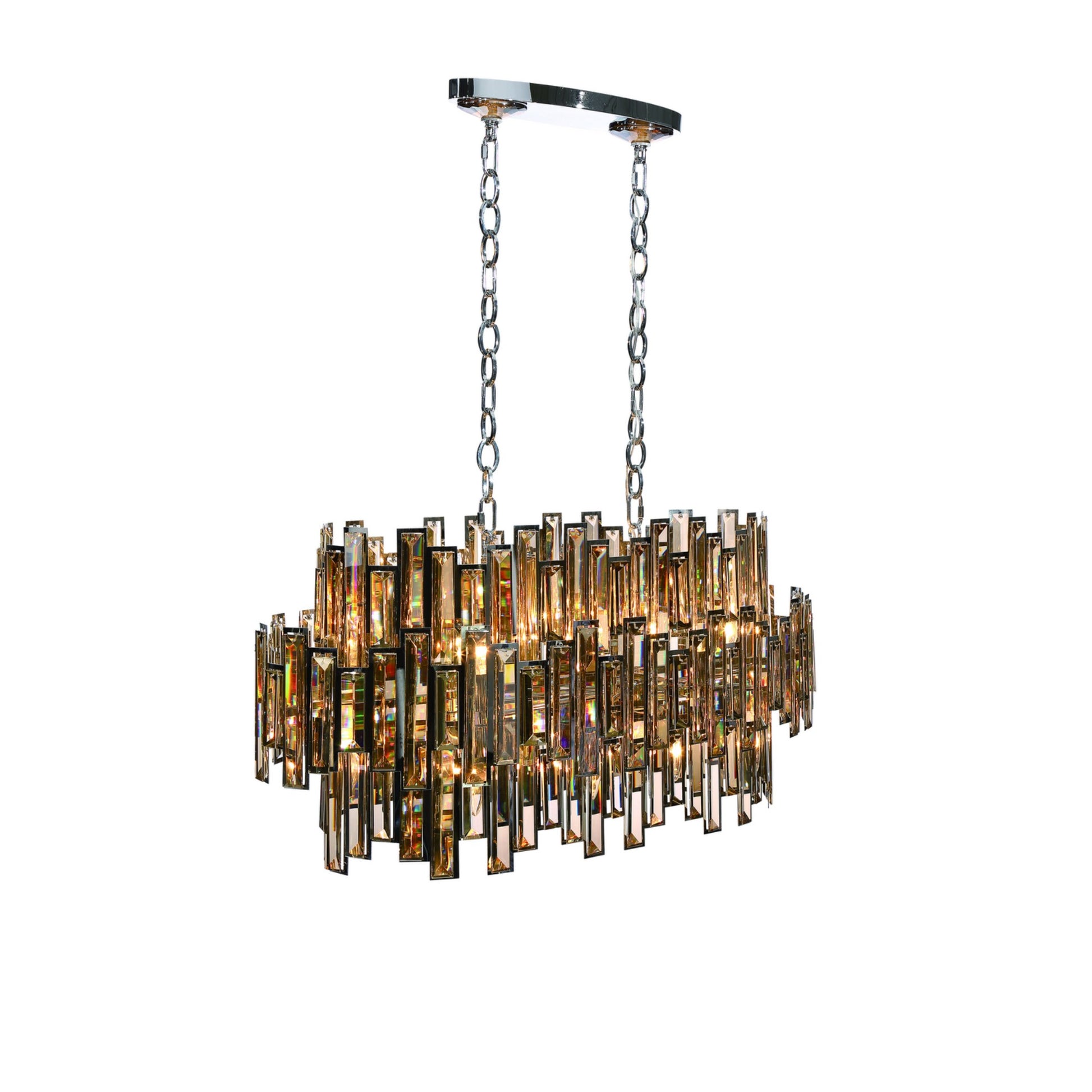 Vienna 16-Light 41" Linear Chandelier, Chrome Finish with Amber Crystals - Bees Lighting