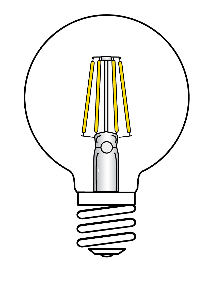 G25 Filament LED Globe Bulb, 5W, 380 Lumens, 2000K, E26 Medium Base, Amber Finish - Bees Lighting