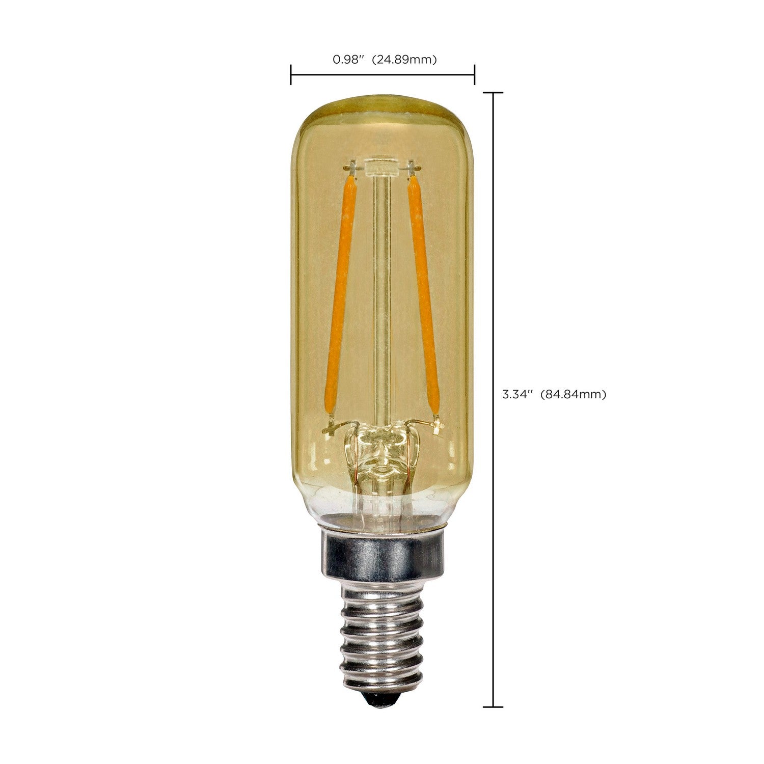 T6 LED Single Tube Bulb, 3 Watts, 150 Lumens, 2000K, E12 Candelabra Base, Amber Finish - Bees Lighting