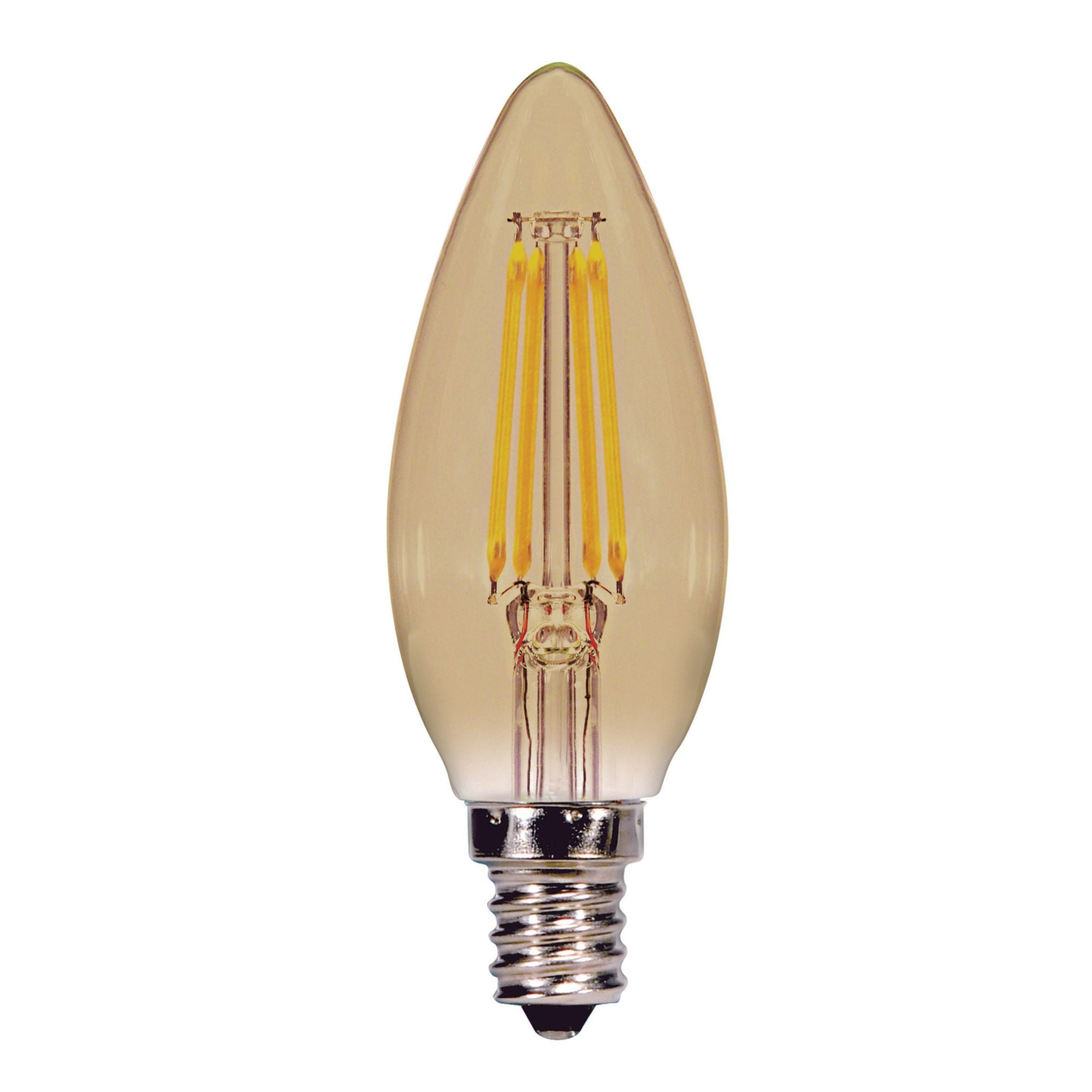 C11 Candle Filament LED Bulb, 4W, 300 Lumens, 2000K, E12 Candelabra Base, Amber Finish - Bees Lighting