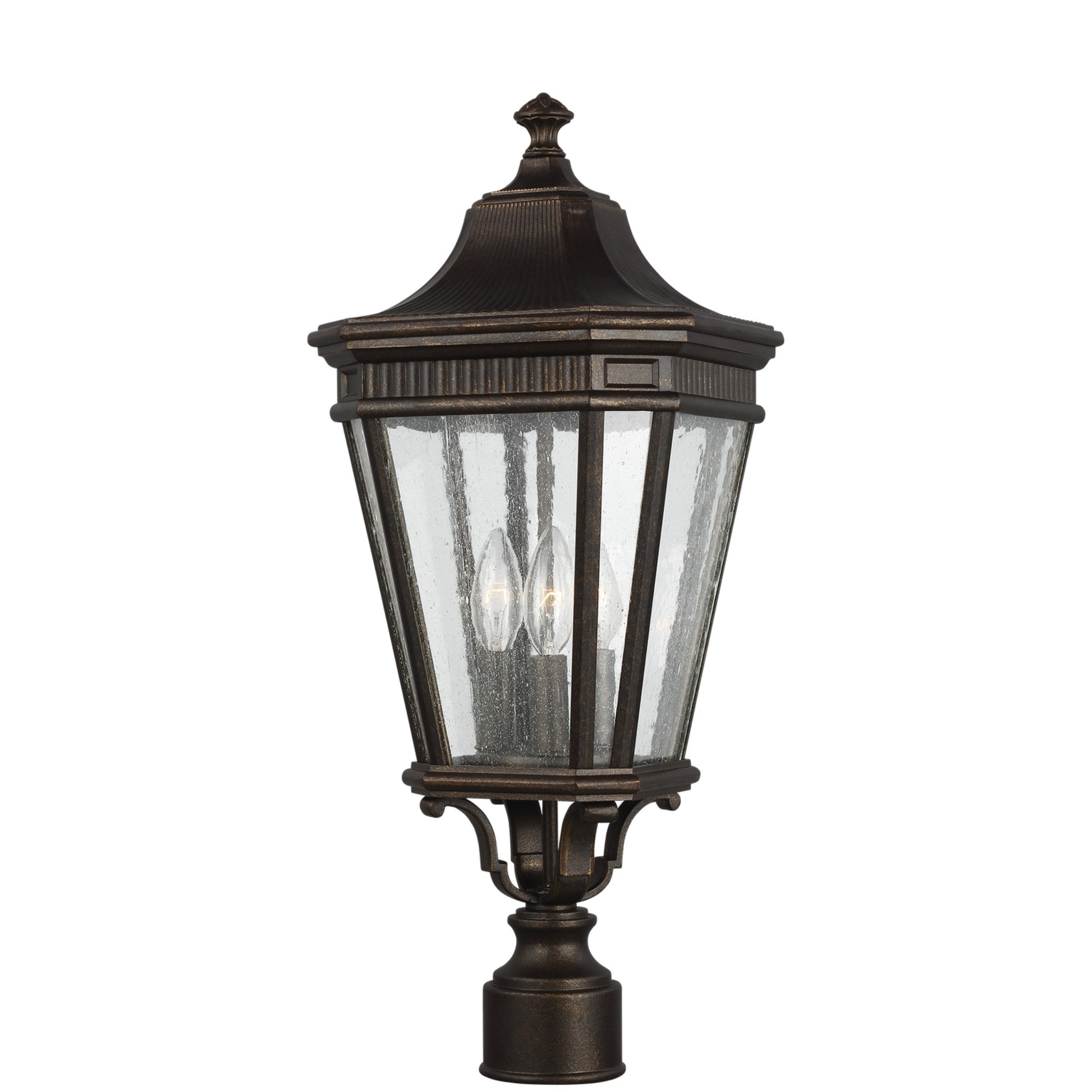 Cotswold Lane 23" 3-Light Small Post Lantern, Grecian Bronze Finish with Clear Seeded Glass - Bees Lighting
