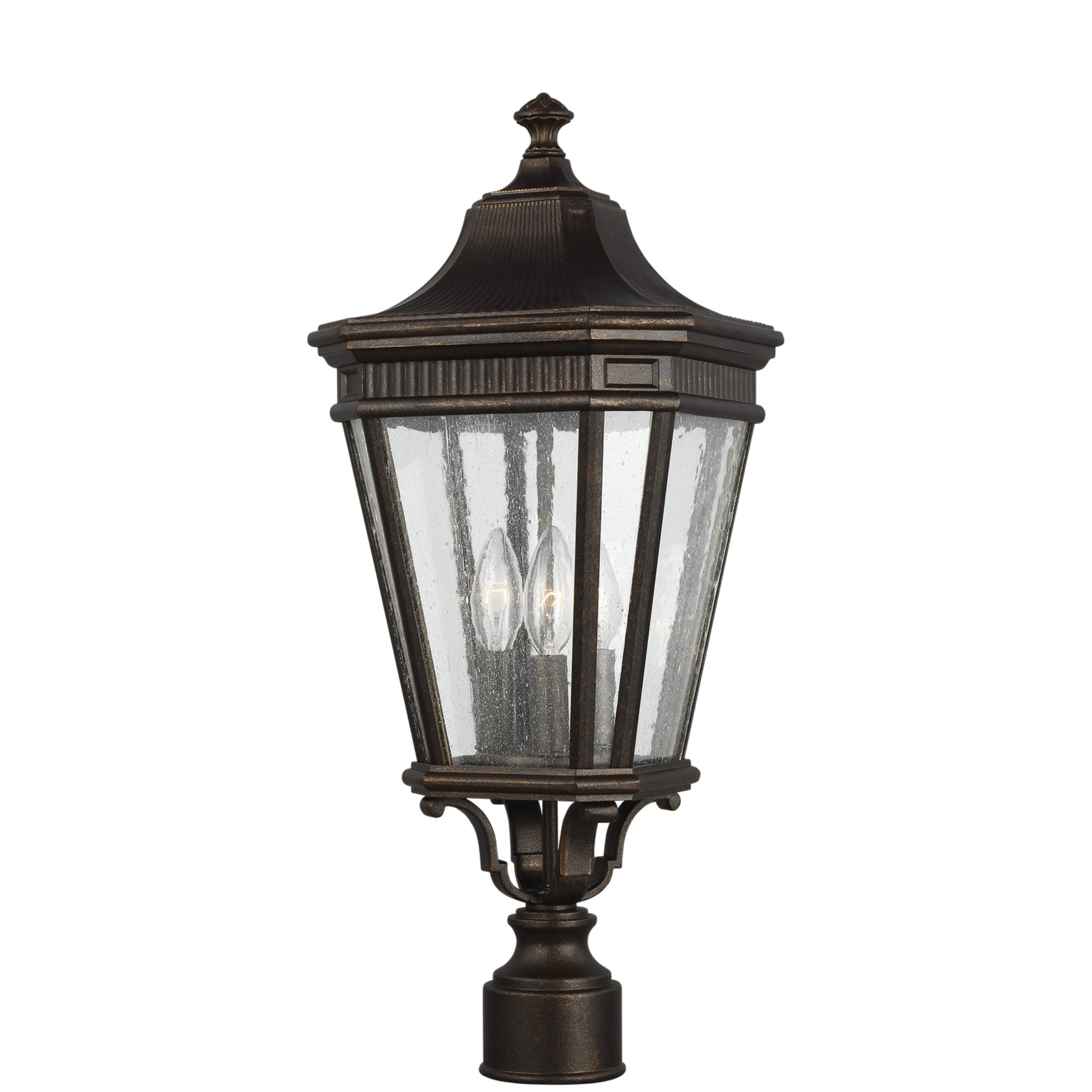 Cotswold Lane 23" 3-Light Small Post Lantern, Grecian Bronze Finish with Clear Seeded Glass - Bees Lighting
