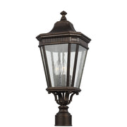 Cotswold Lane 23" 3-Light Small Post Lantern, Grecian Bronze Finish with Clear Seeded Glass - Bees Lighting