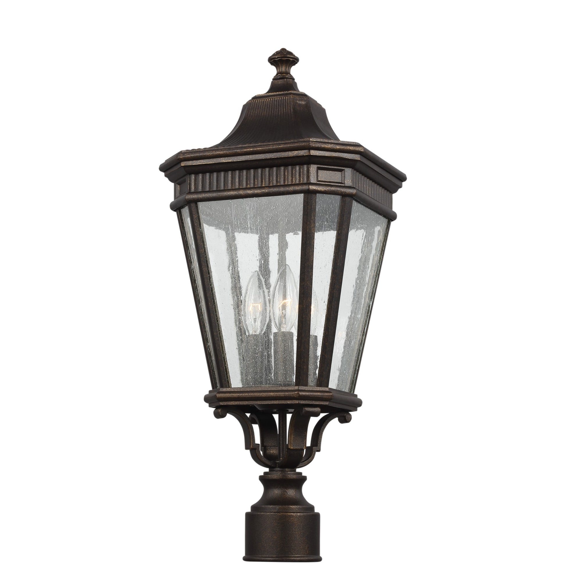 Cotswold Lane 23" 3-Light Small Post Lantern, Grecian Bronze Finish with Clear Seeded Glass - Bees Lighting