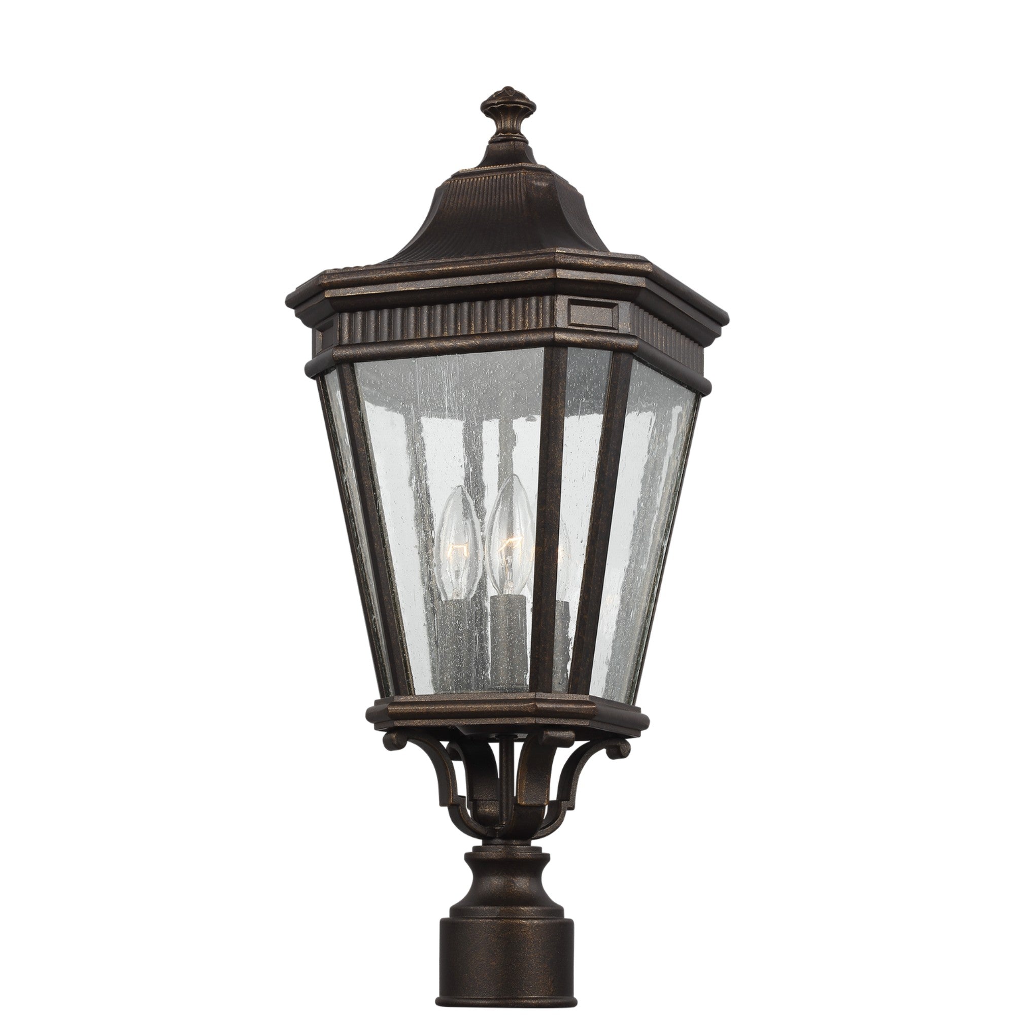 Cotswold Lane 23" 3-Light Small Post Lantern, Grecian Bronze Finish with Clear Seeded Glass - Bees Lighting