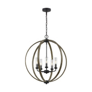 Allier 24" 5-Light Outdoor Chandelier, Weathered Oak Wood Finish - Bees Lighting