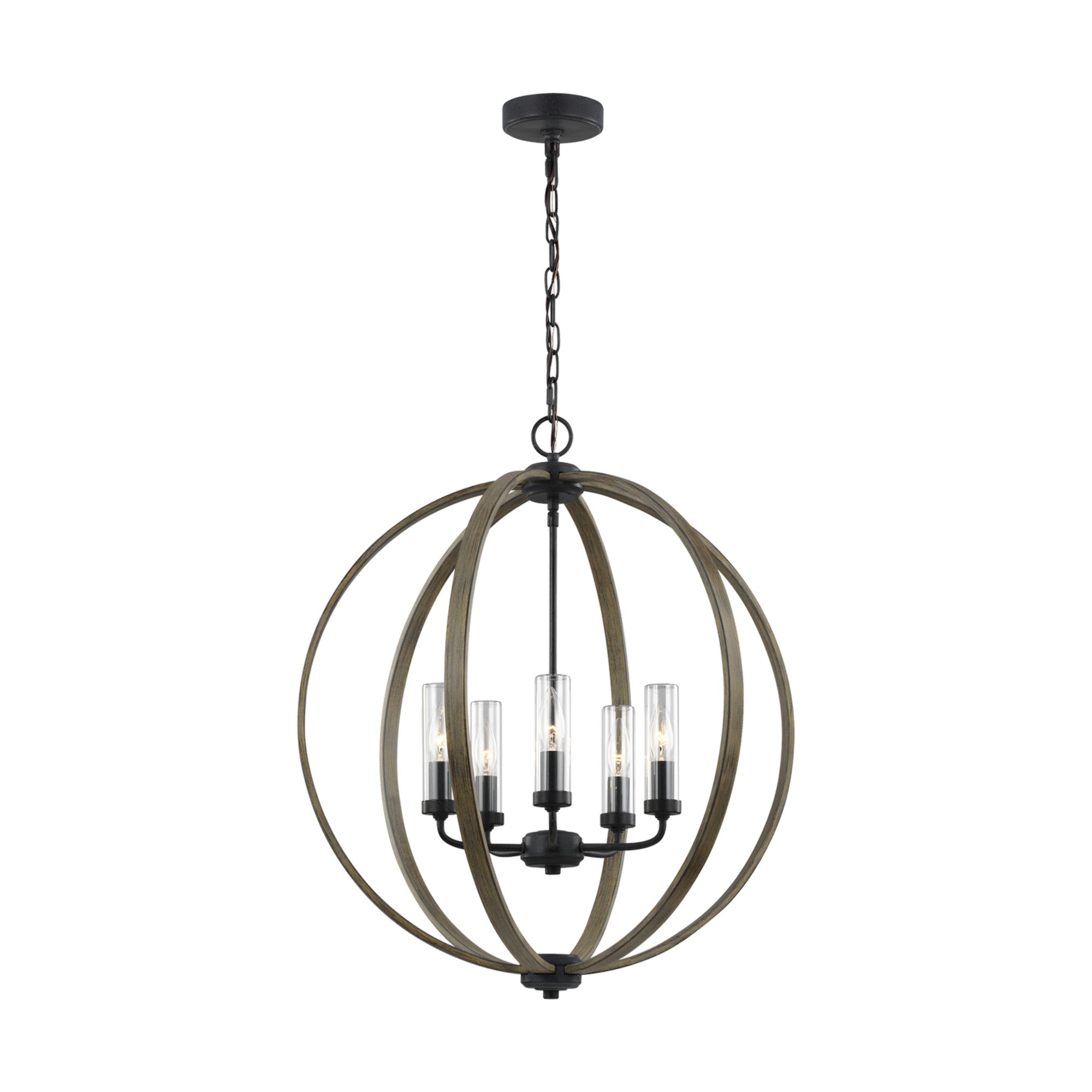 Allier 24" 5-Light Outdoor Chandelier, Weathered Oak Wood Finish - Bees Lighting