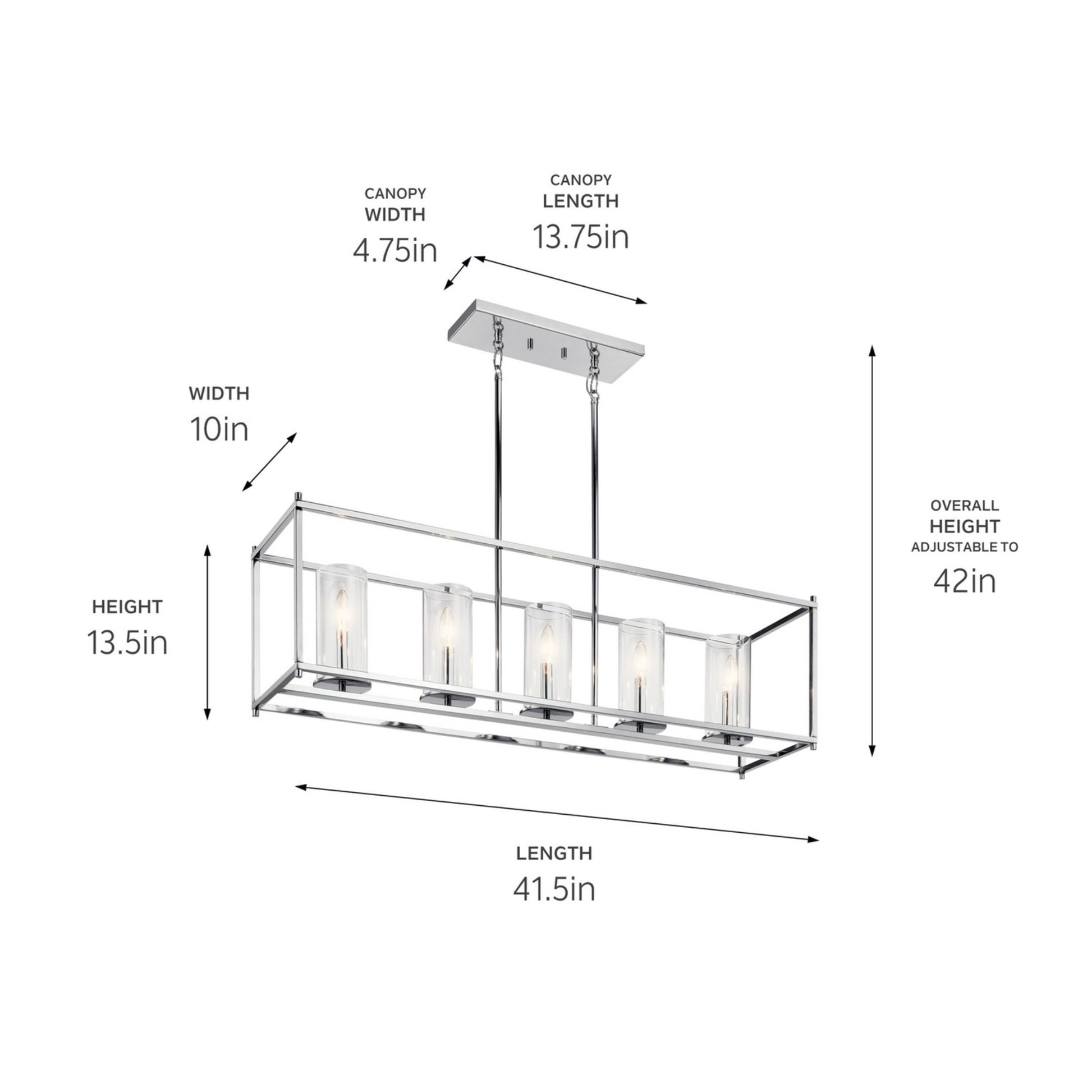 Crosby 42" 5-Light Linear Chandelier, Chrome Finish - Bees Lighting
