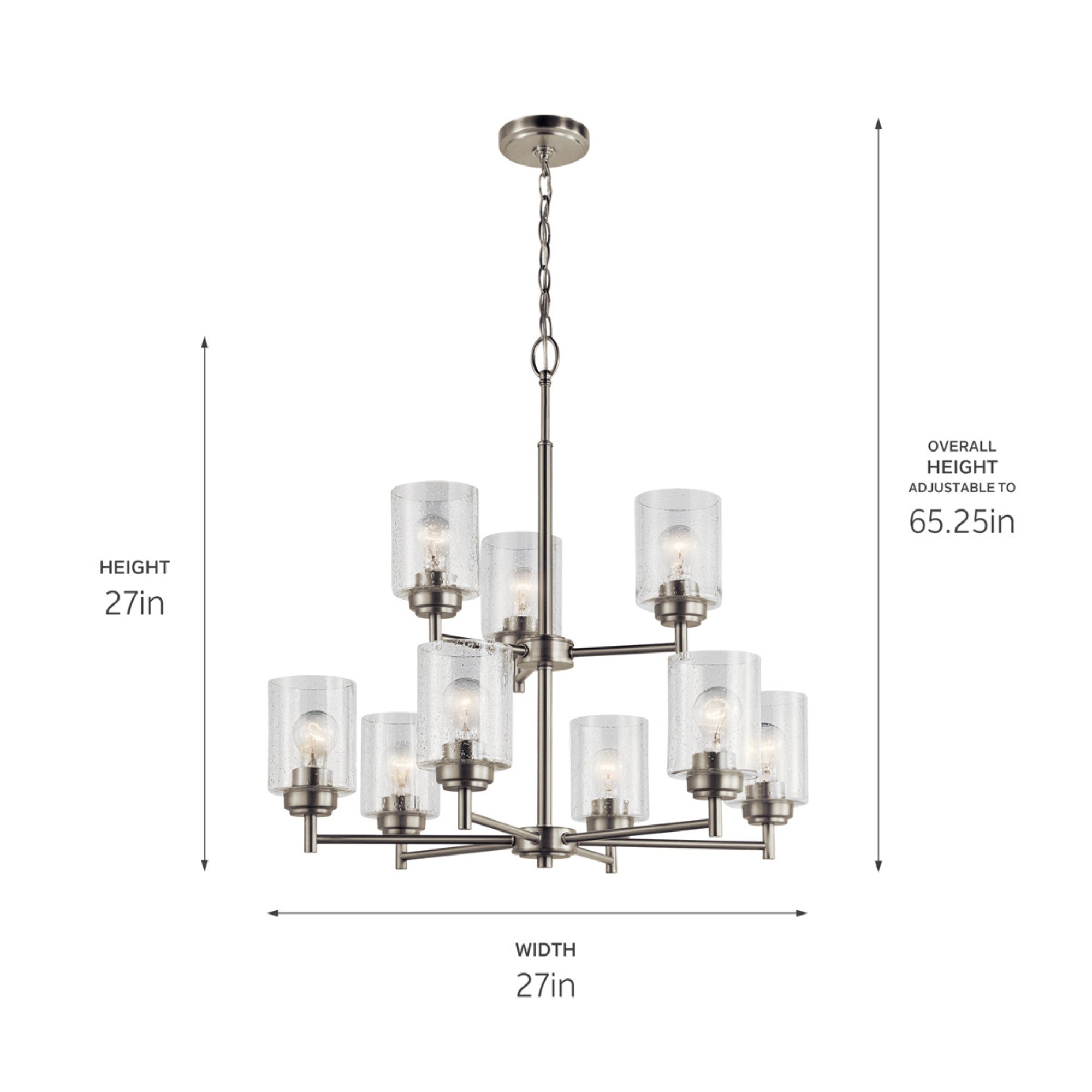 Winslow 27" 9-Light Chandelier, Brushed Nickel Finish - Bees Lighting
