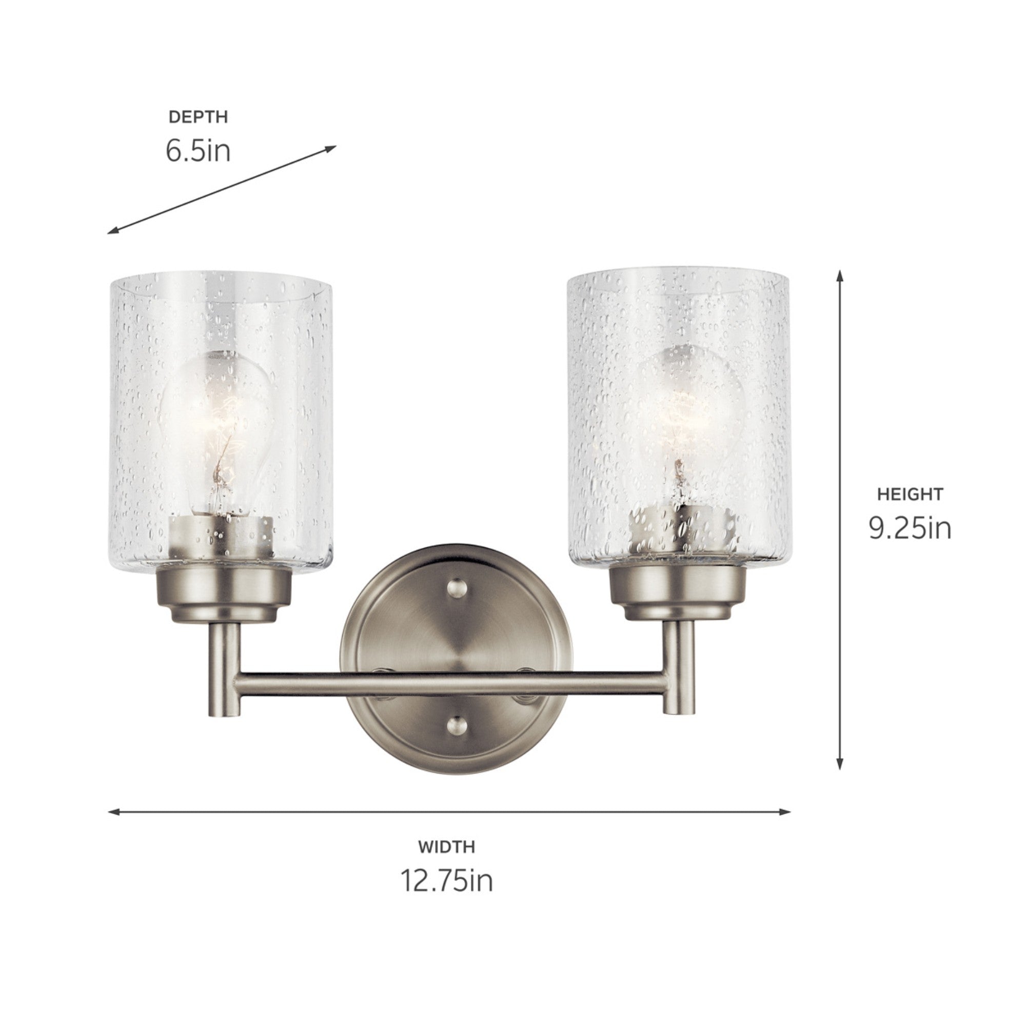 Winslow 13" 2-Light Bath Vanity Light, Brushed Nickel Finish - Bees Lighting