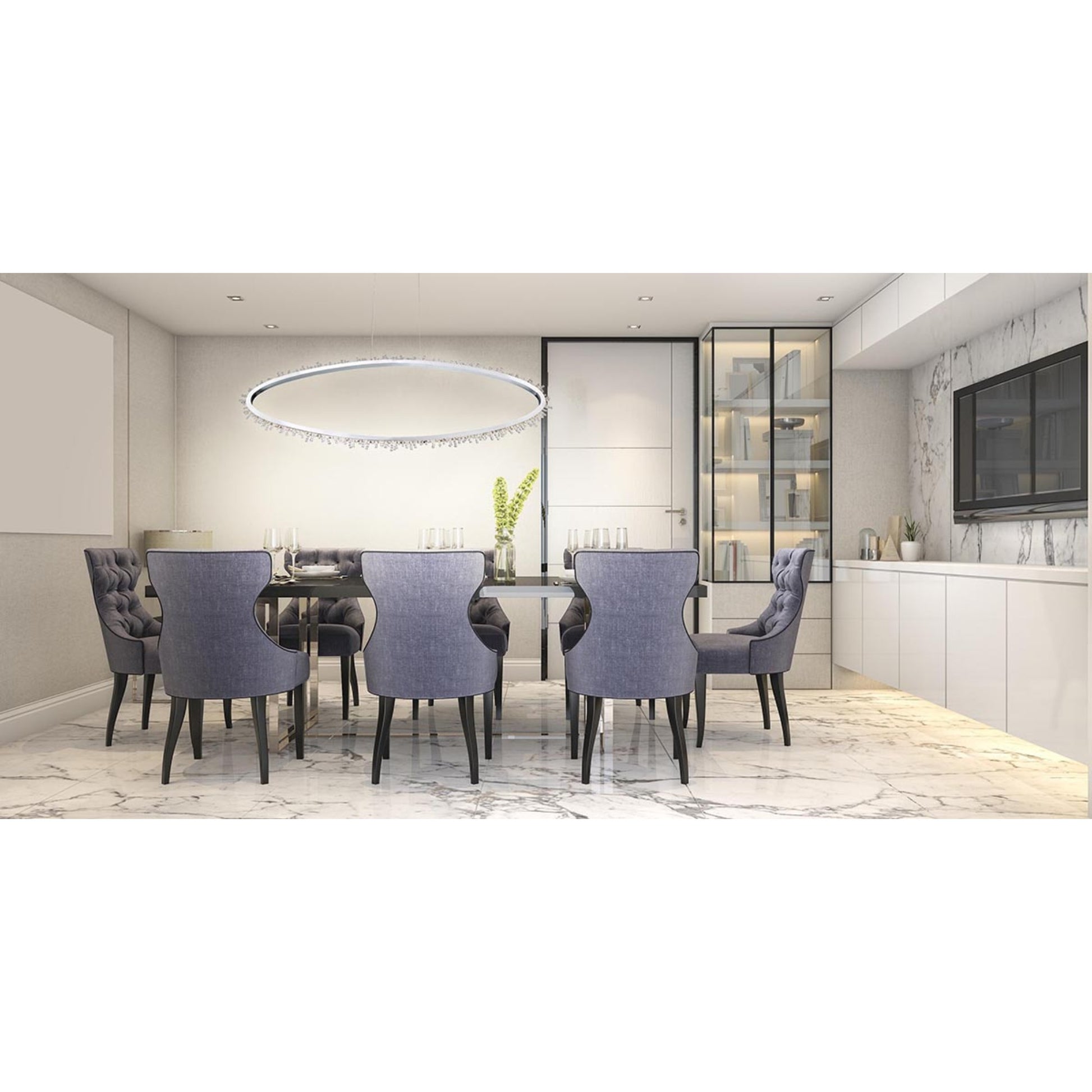 Scoppia 52" LED Linear Chandelier, Chrome Finish with Crystals - Bees Lighting
