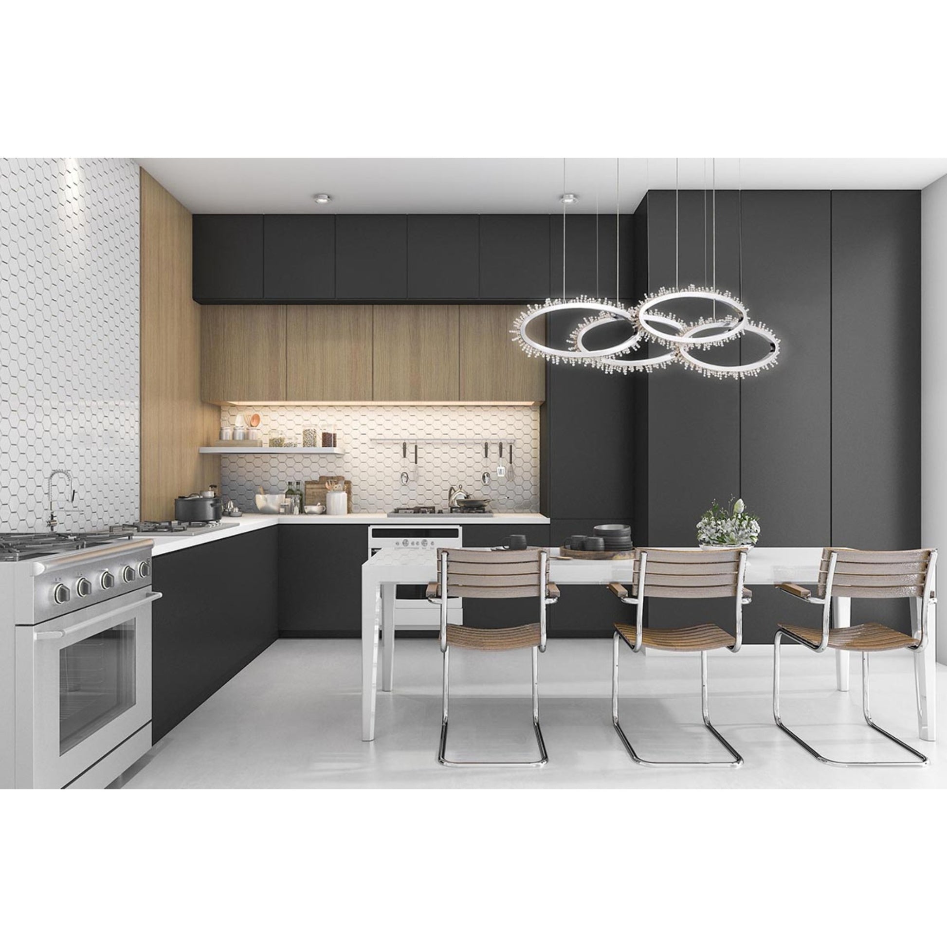 Scoppia 4-Light 51" LED Multi Drop Chandelier, Chrome Finish with Crystals - Bees Lighting