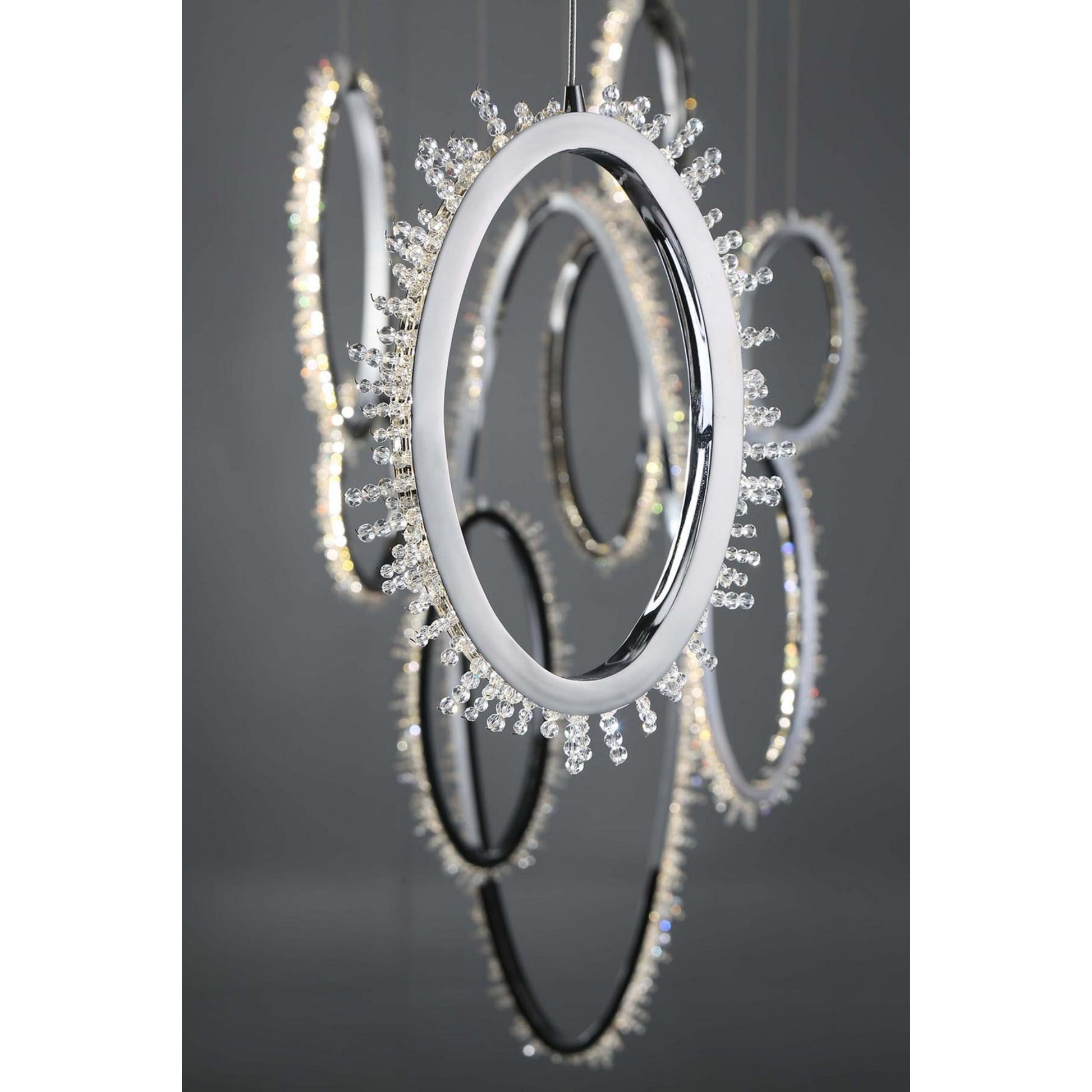 Scoppia 9-Light 53" LED Grand Chandelier, Chrome Finish with Crystals - Bees Lighting