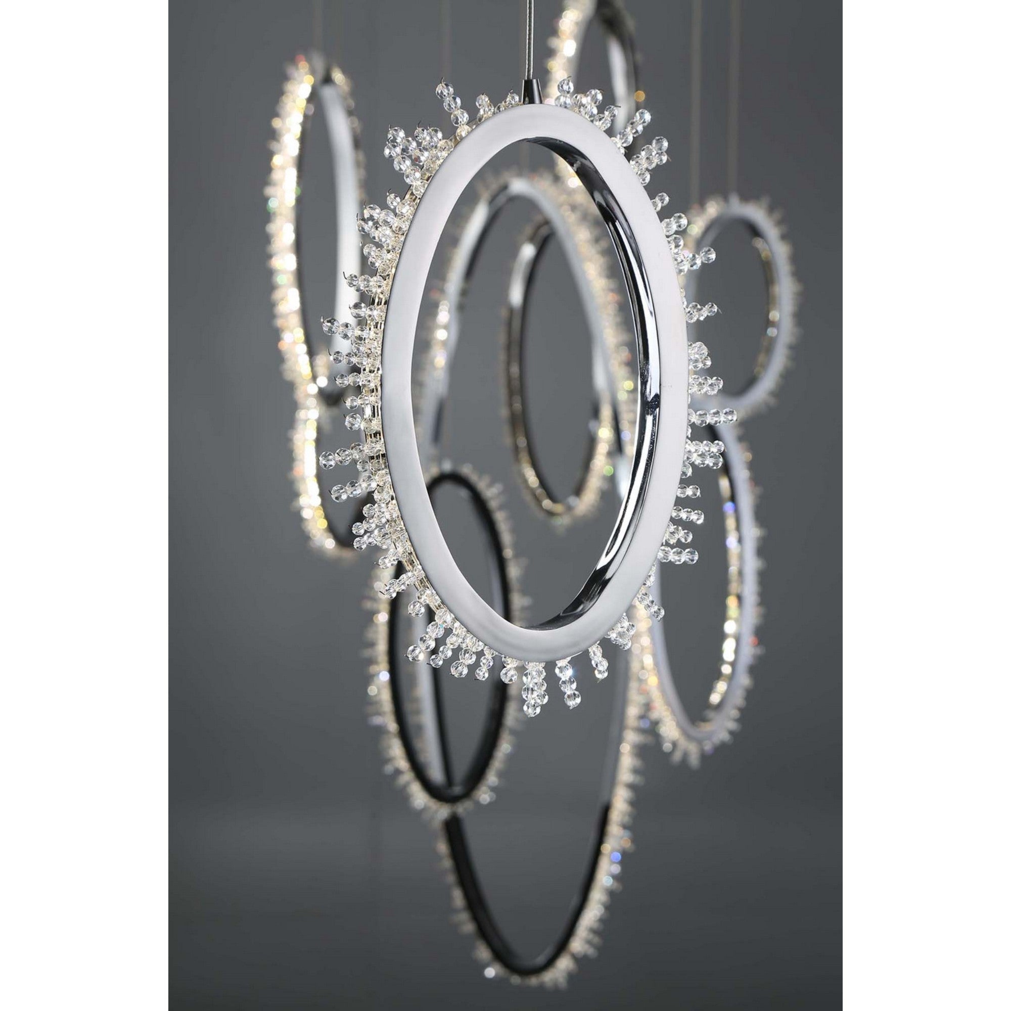 Scoppia 9-Light 53" LED Grand Chandelier, Chrome Finish with Crystals - Bees Lighting