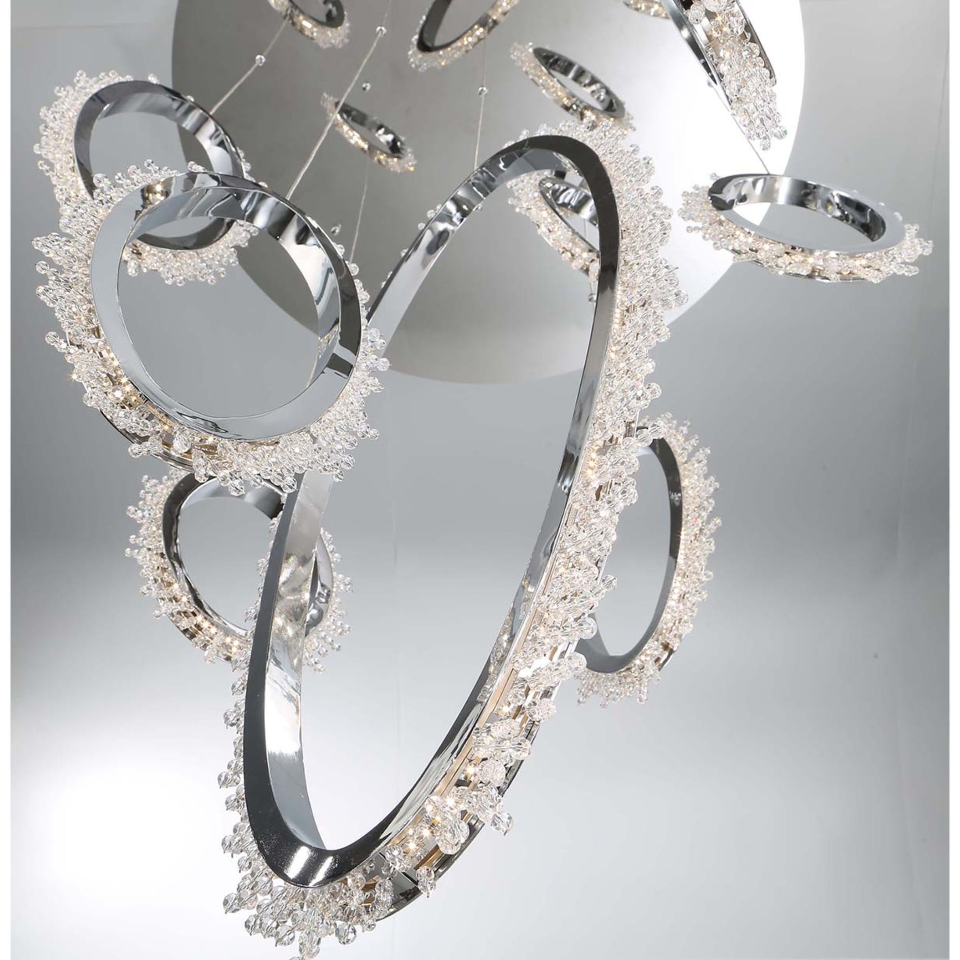 Scoppia 9-Light 53" LED Grand Chandelier, Chrome Finish with Crystals - Bees Lighting