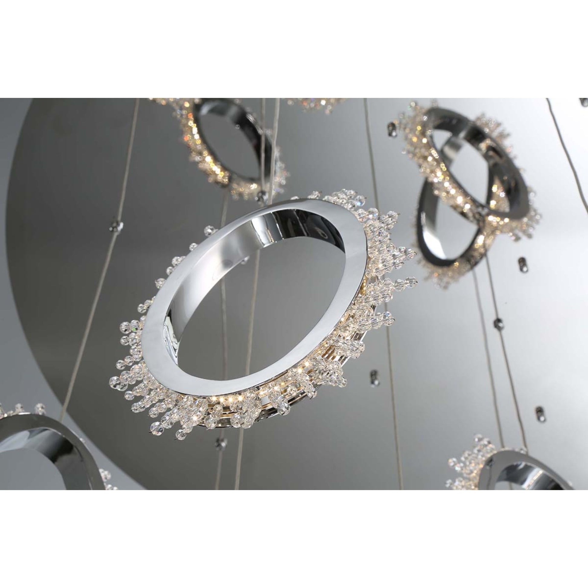Scoppia 9-Light 53" LED Grand Chandelier, Chrome Finish with Crystals - Bees Lighting