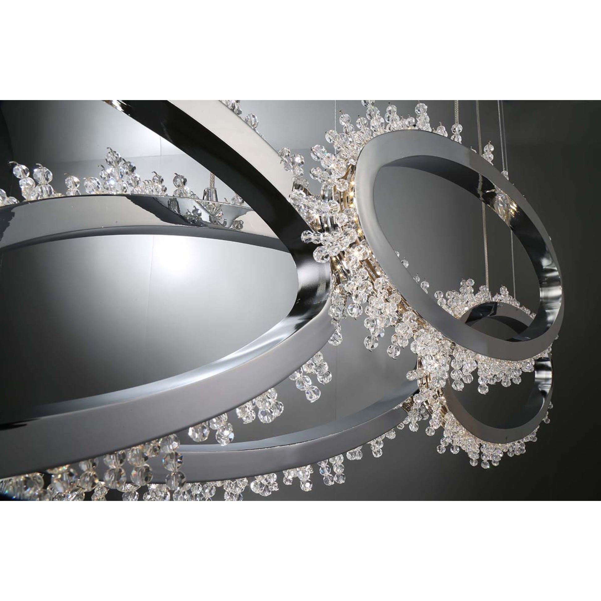 Scoppia 9-Light 53" LED Grand Chandelier, Chrome Finish with Crystals - Bees Lighting