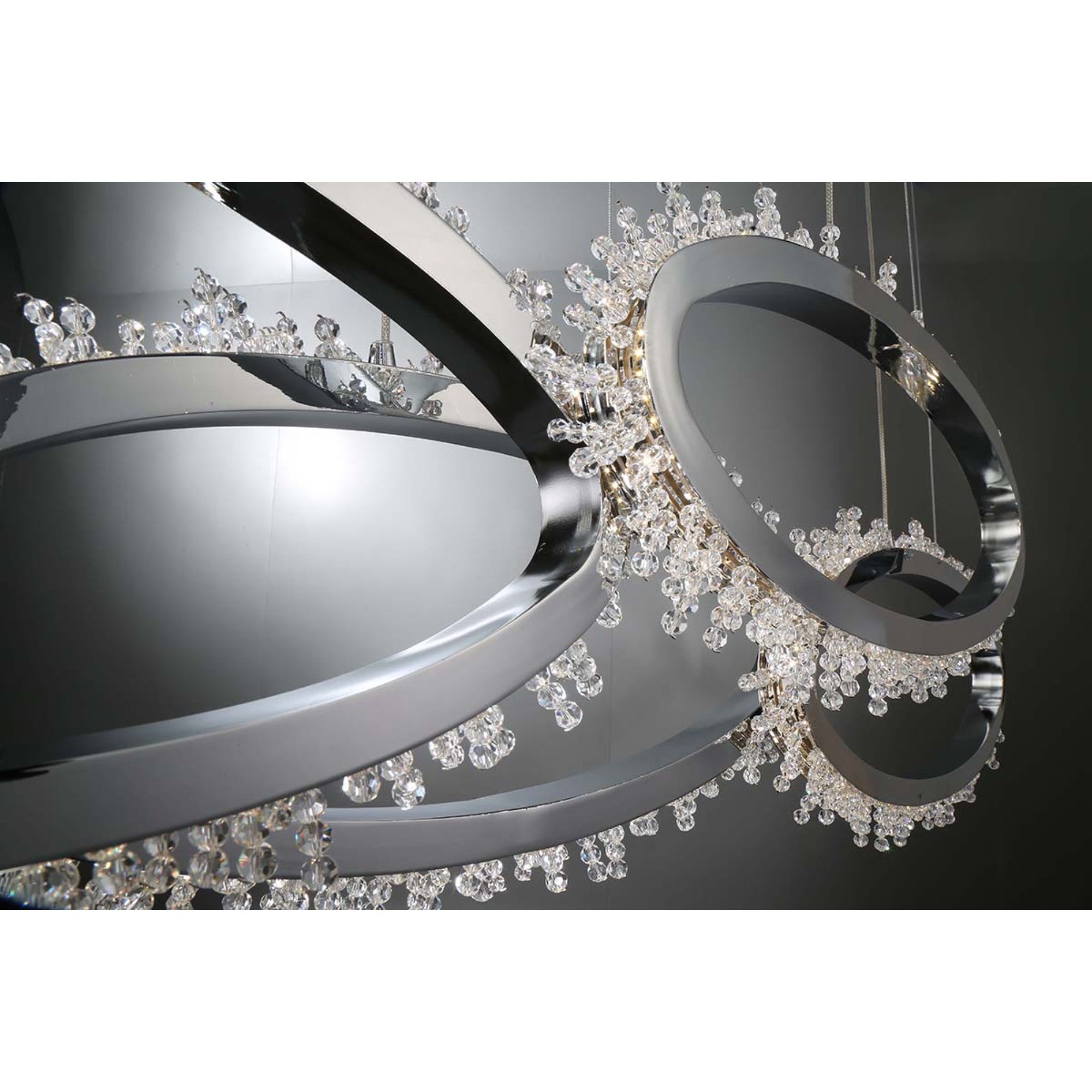 Scoppia 9-Light 53" LED Grand Chandelier, Chrome Finish with Crystals - Bees Lighting