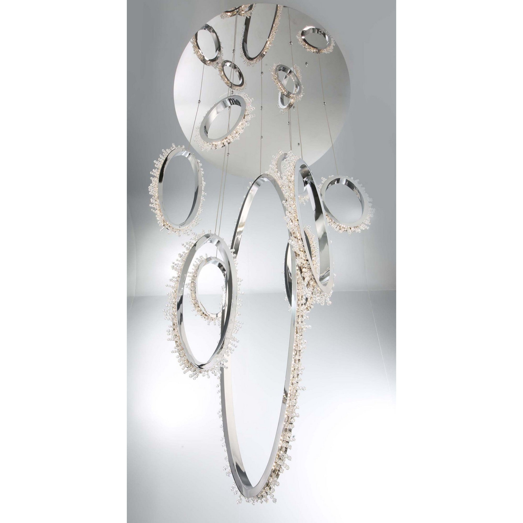 Scoppia 9-Light 53" LED Grand Chandelier, Chrome Finish with Crystals - Bees Lighting