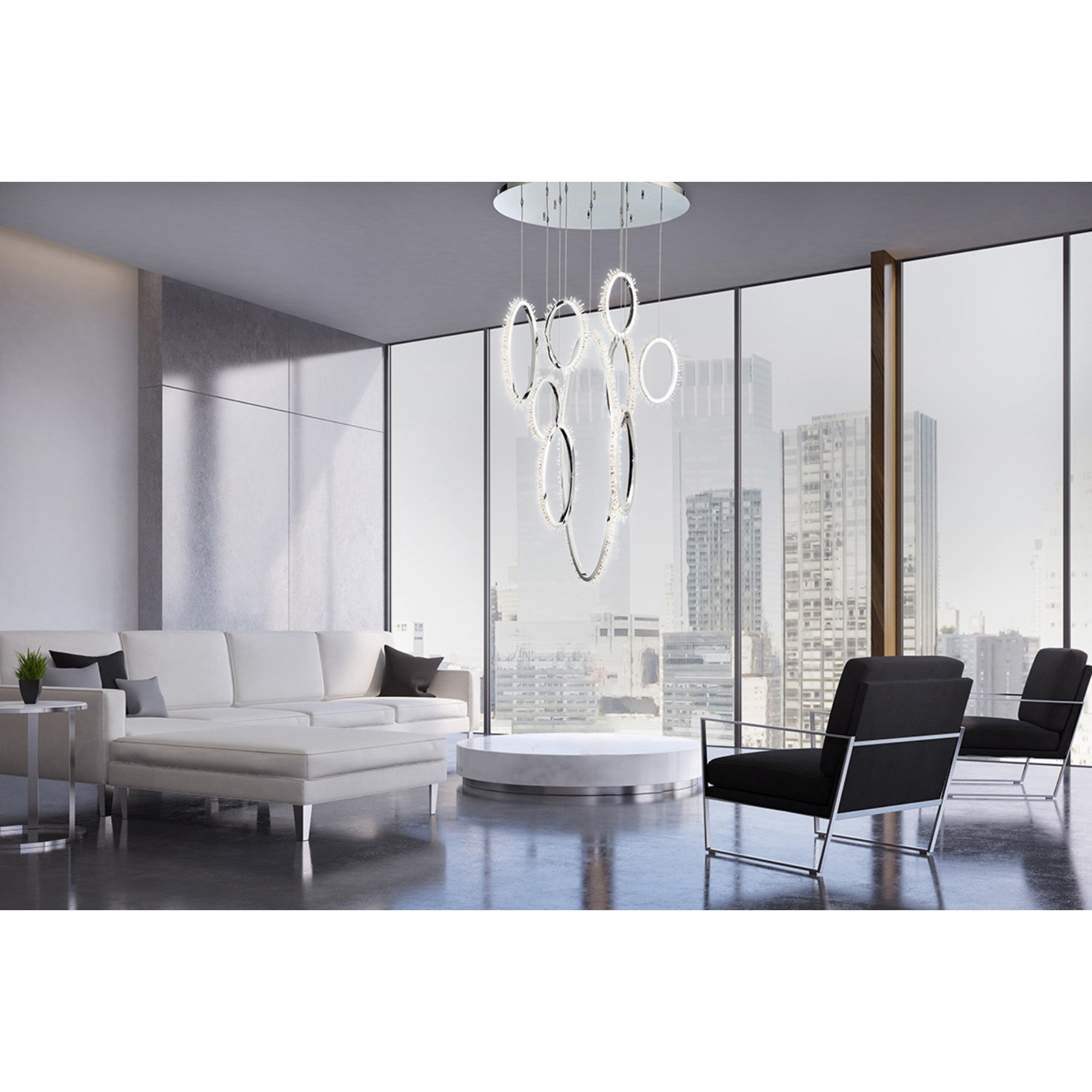 Scoppia 9-Light 53" LED Grand Chandelier, Chrome Finish with Crystals - Bees Lighting