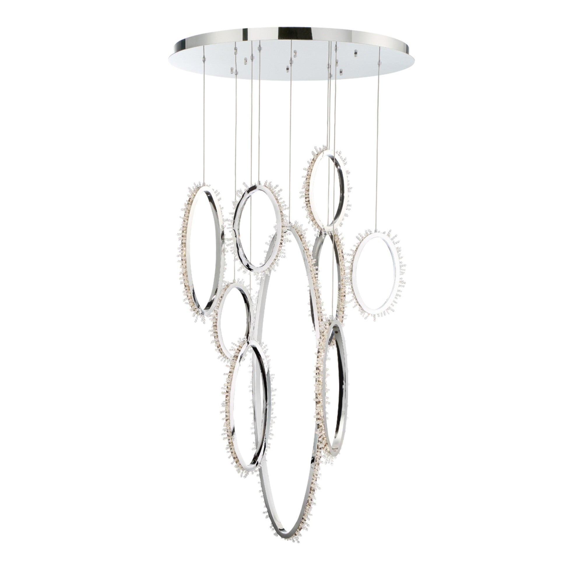 Scoppia 9-Light 53" LED Grand Chandelier, Chrome Finish with Crystals - Bees Lighting