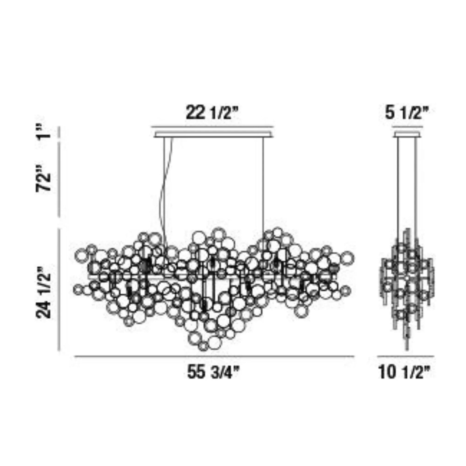 Trento 15-Light 56" Linear Chandelier, Chrome Finish - Bees Lighting