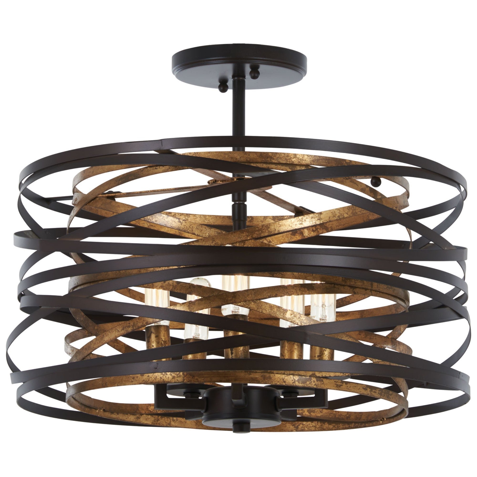 Vortic Flow 16" 5-Light Pendant, Dark Bronze & Mosaic Gold Finish - Bees Lighting