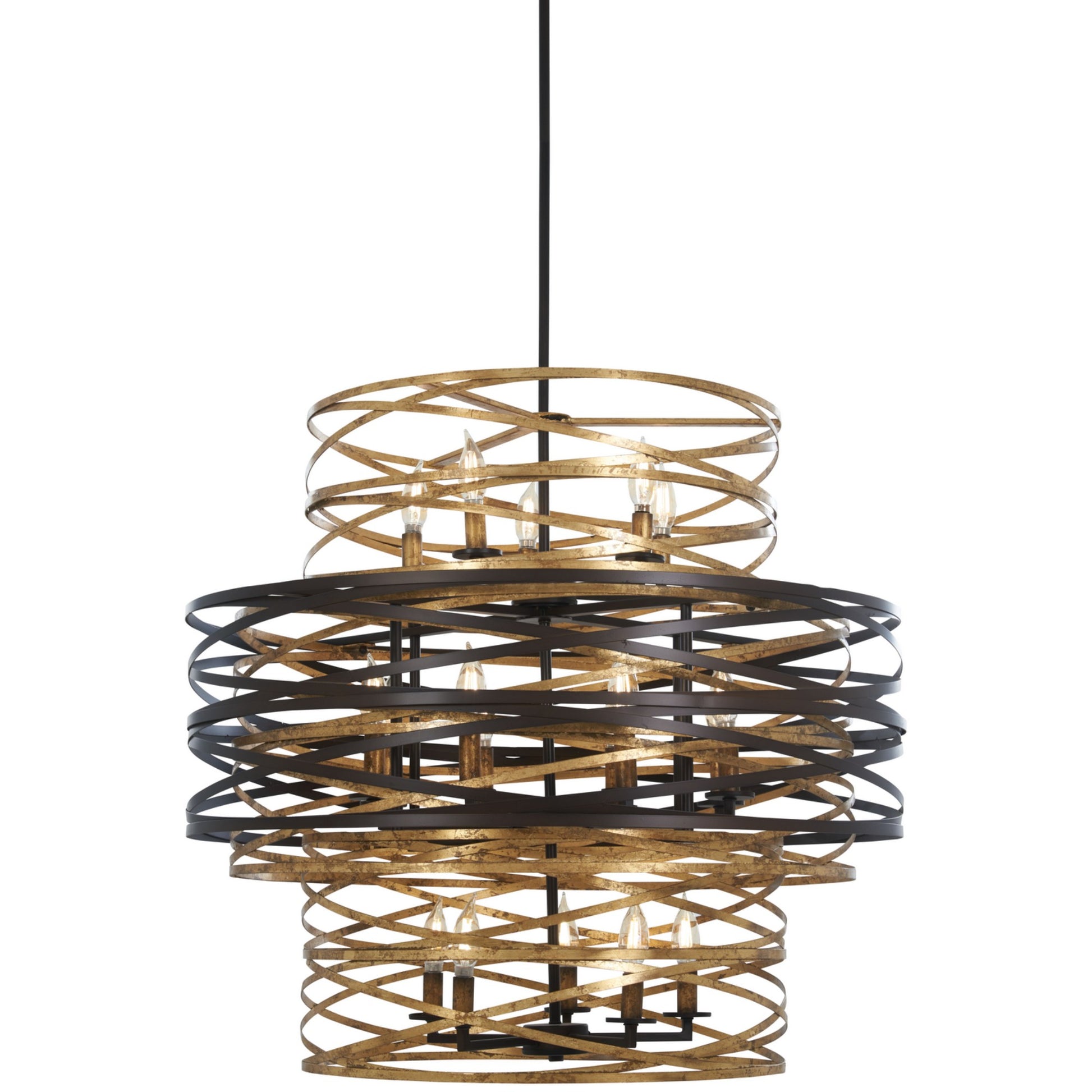 Vortic Flow 30" 18-Light Chandelier, Dark Bronze & Mosaic Gold Finish - Bees Lighting