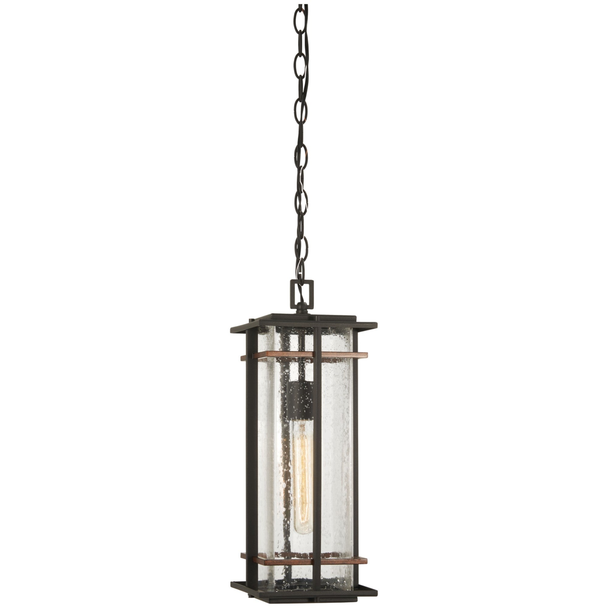 San Marcos 7" Outdoor Chain Hung Lantern, Coal & Antique Copper Accents - Bees Lighting