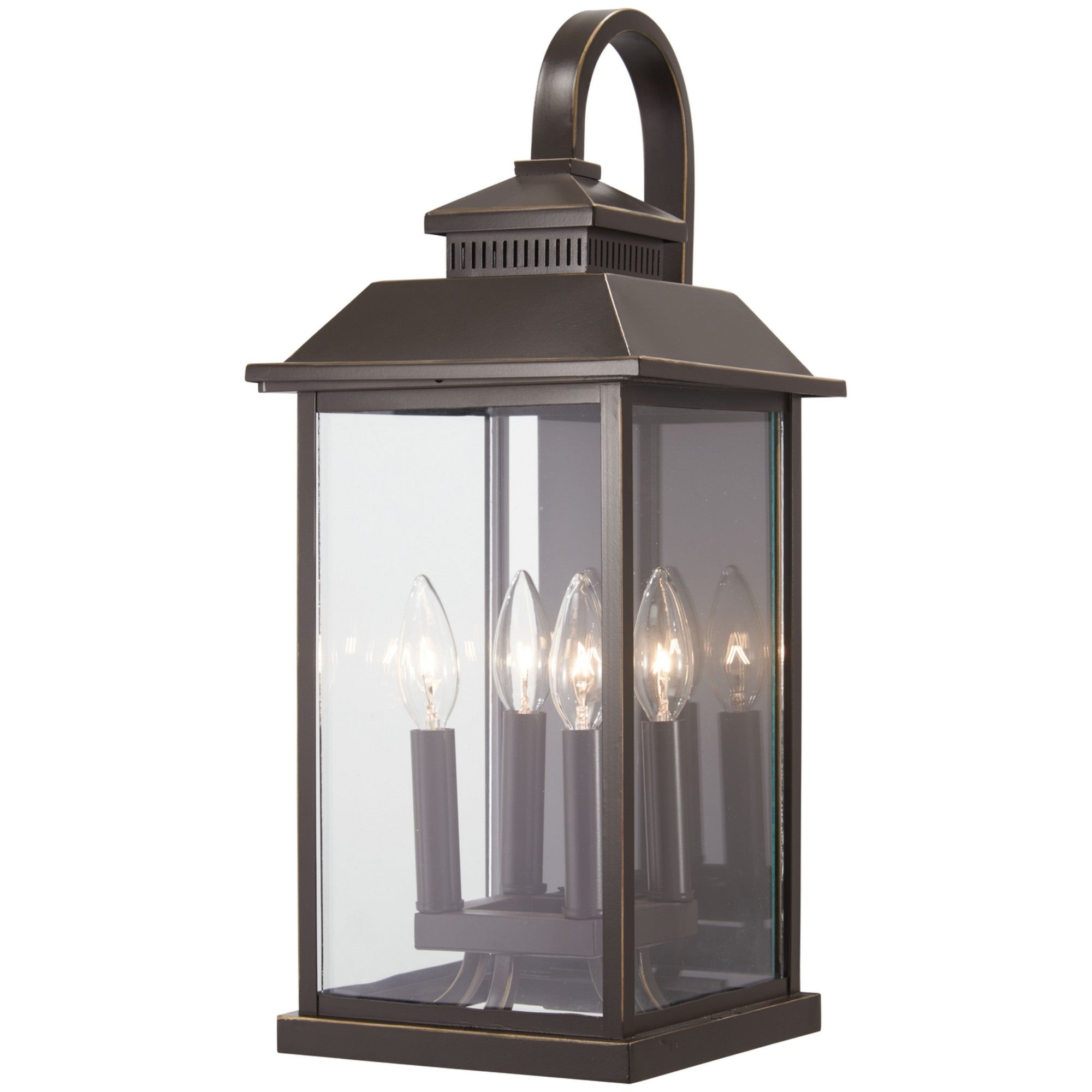 Miner's Loft 21" 4-Light Outdoor Wall Sconce, Oil Rubbed Bronze & Gold Highlights - Bees Lighting