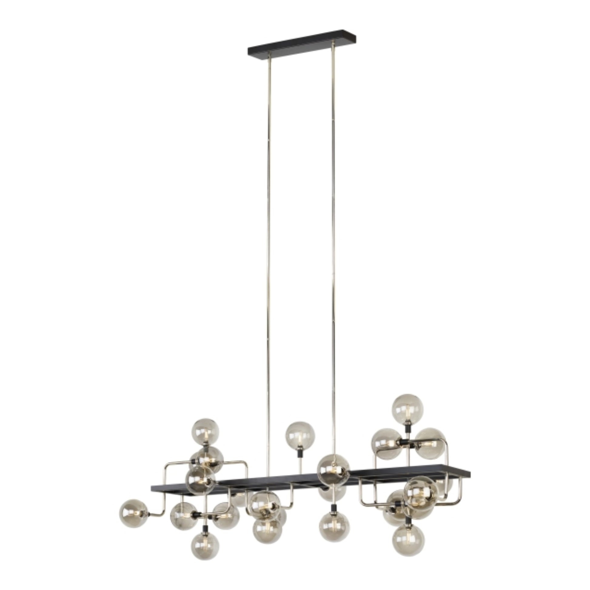 Viaggio 56" 25-Light Linear Chandelier, Smoke & Polished Nickel Finish - Bees Lighting