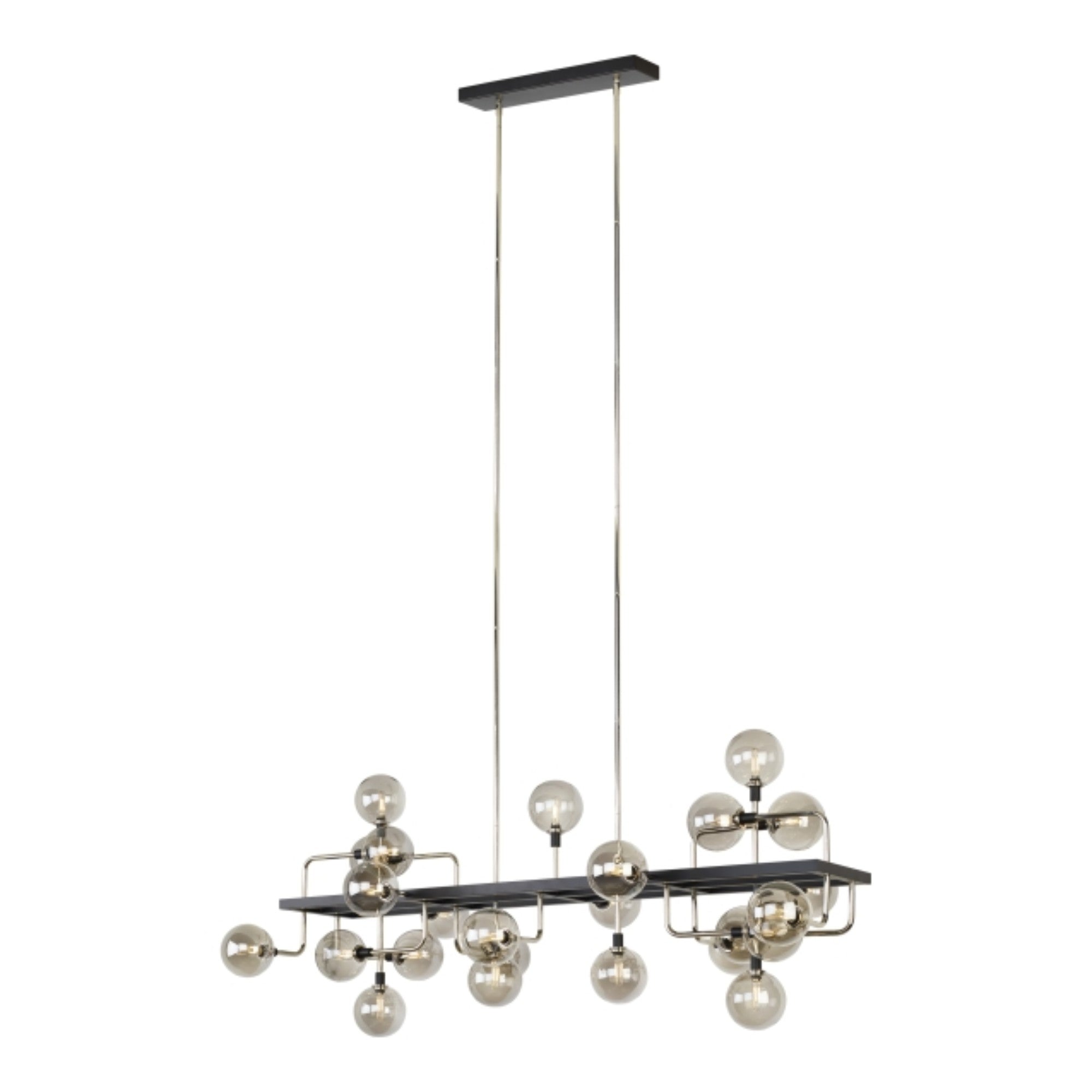 Viaggio 56" 25-Light Linear Chandelier, Smoke & Polished Nickel Finish - Bees Lighting